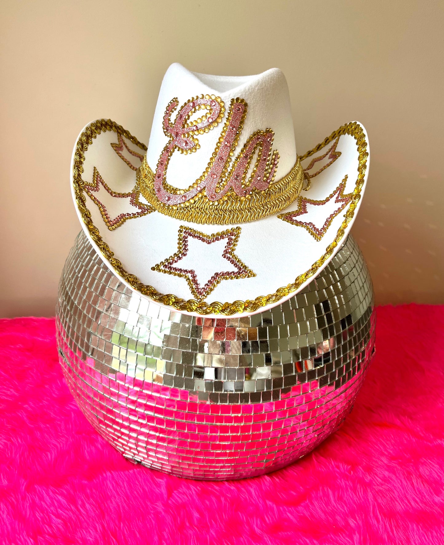 Baby Pink And Gold Star Cowboy Hat