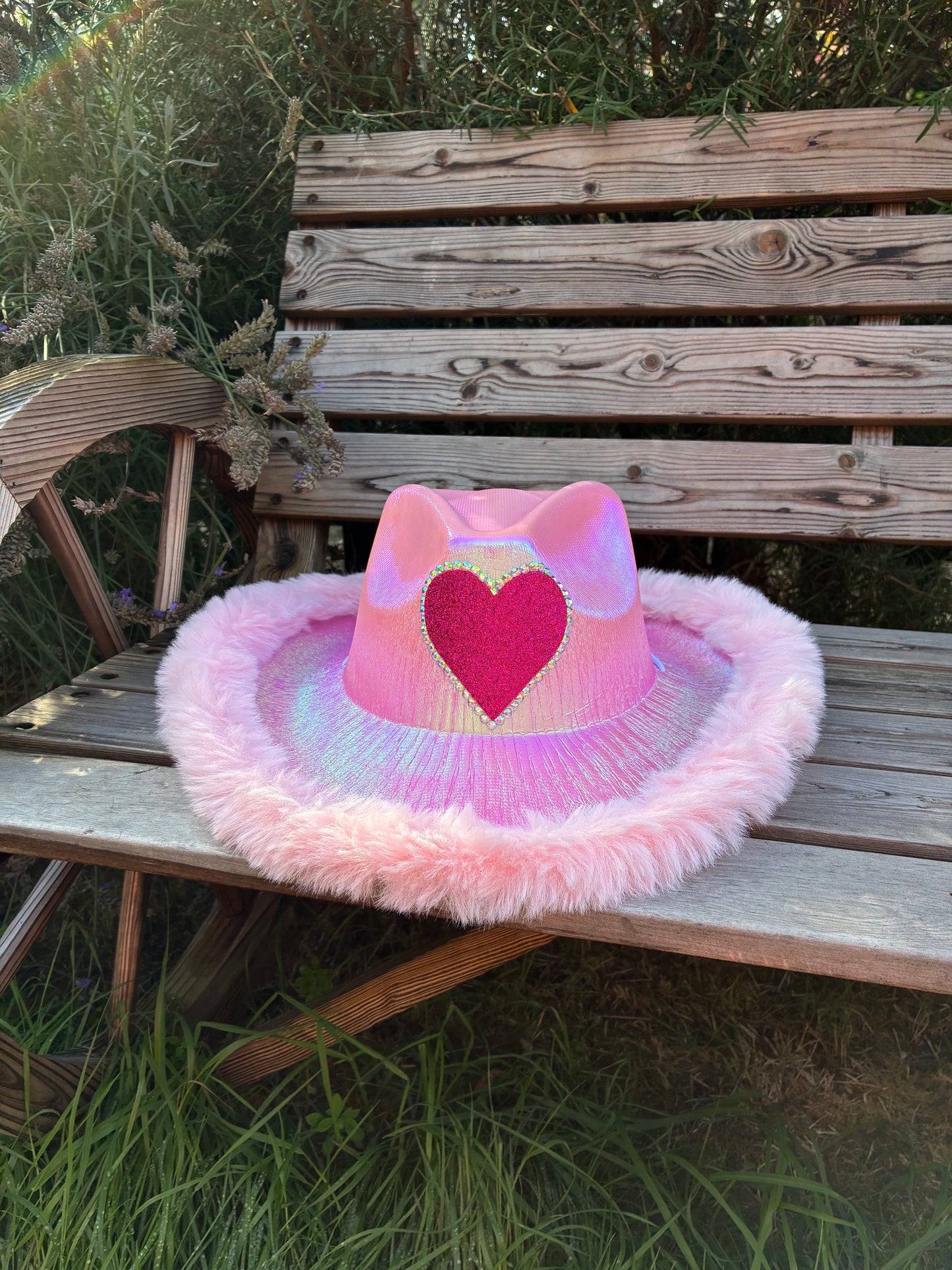 Hot Pink or Baby Pink Metallic Love Heart Cowboy Hats