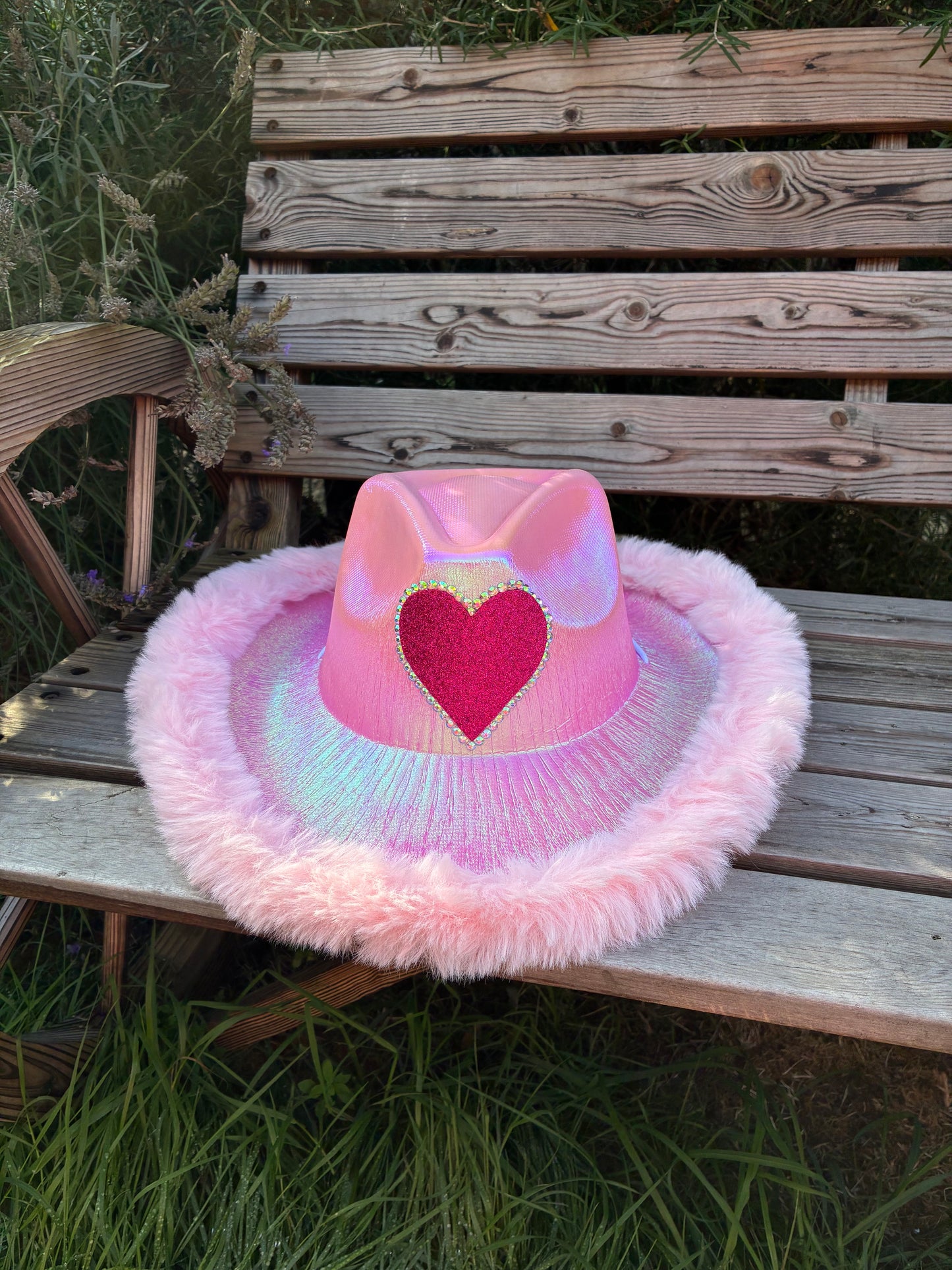 Hot Pink or Baby Pink Metallic Love Heart Cowboy Hats