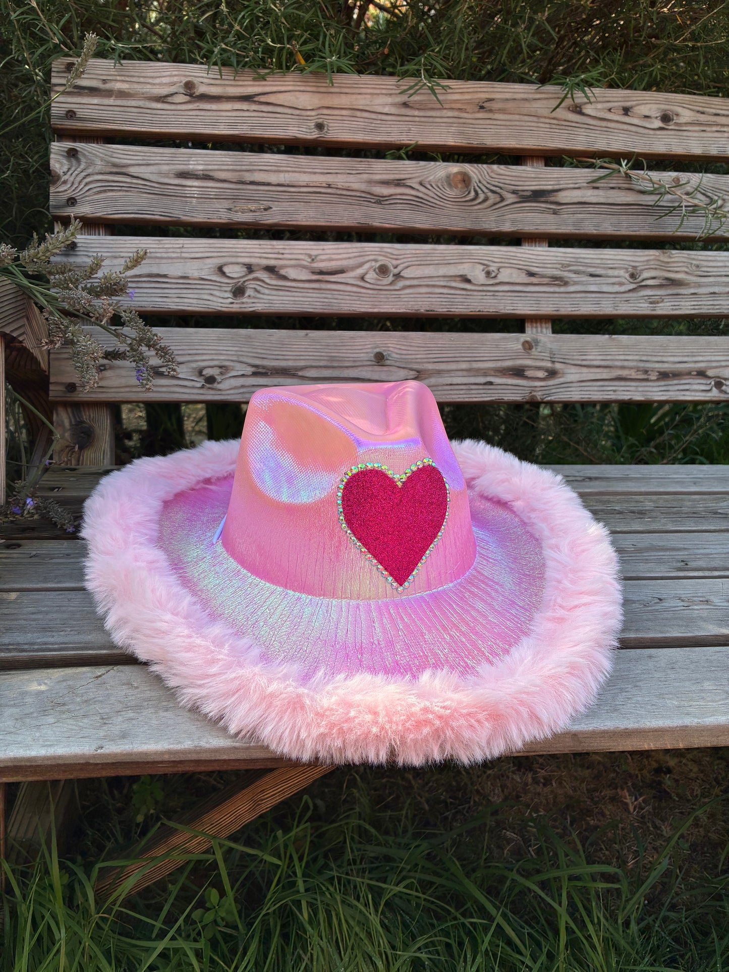 Hot Pink or Baby Pink Metallic Love Heart Cowboy Hats