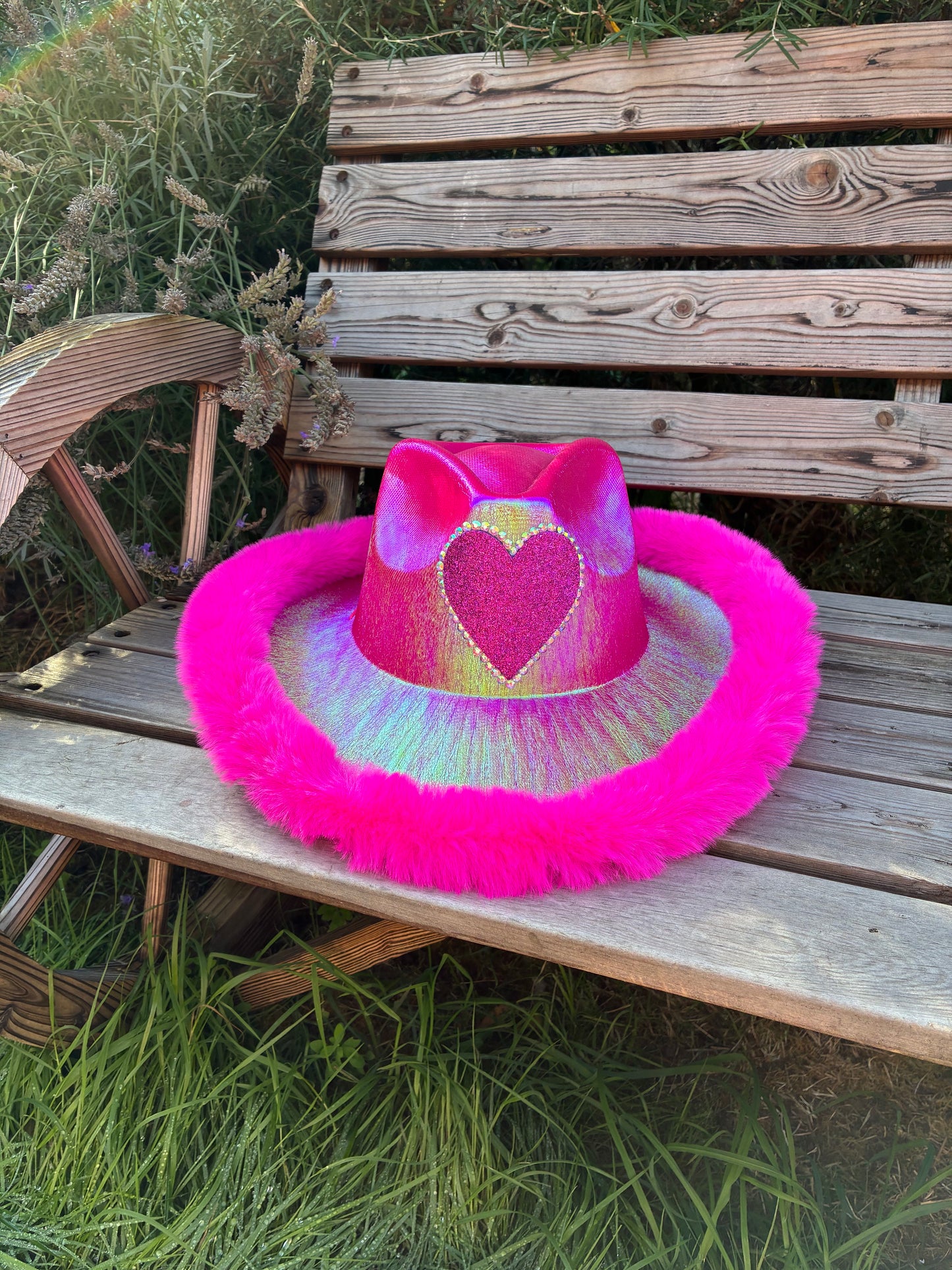 Hot Pink or Baby Pink Metallic Love Heart Cowboy Hats