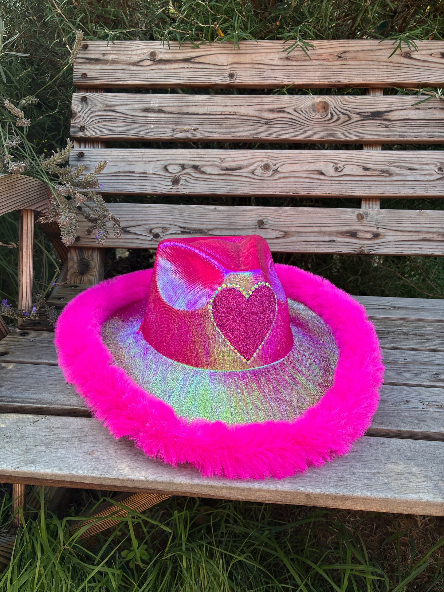 Hot Pink or Baby Pink Metallic Love Heart Cowboy Hats