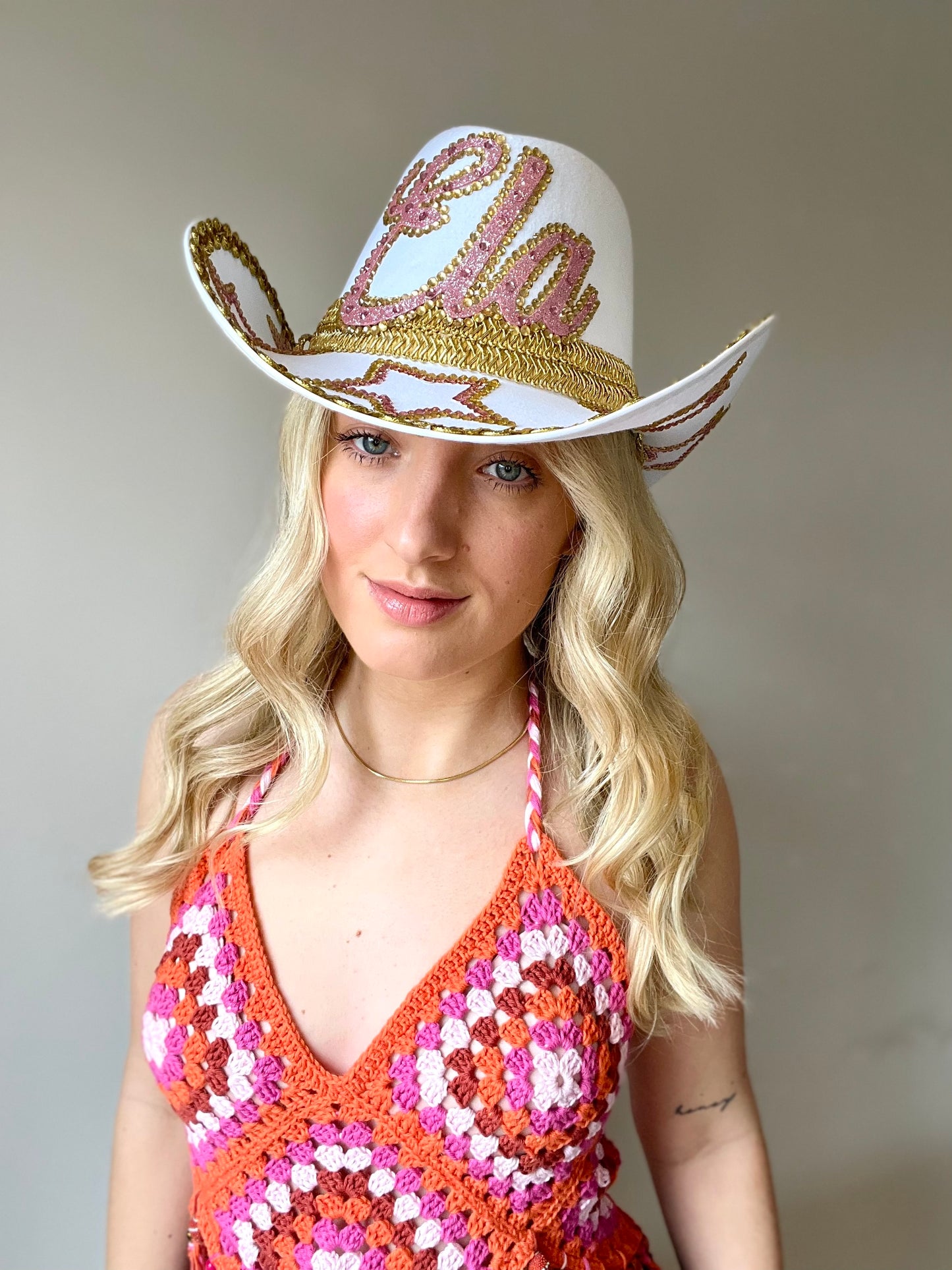 Baby Pink And Gold Star Cowboy Hat