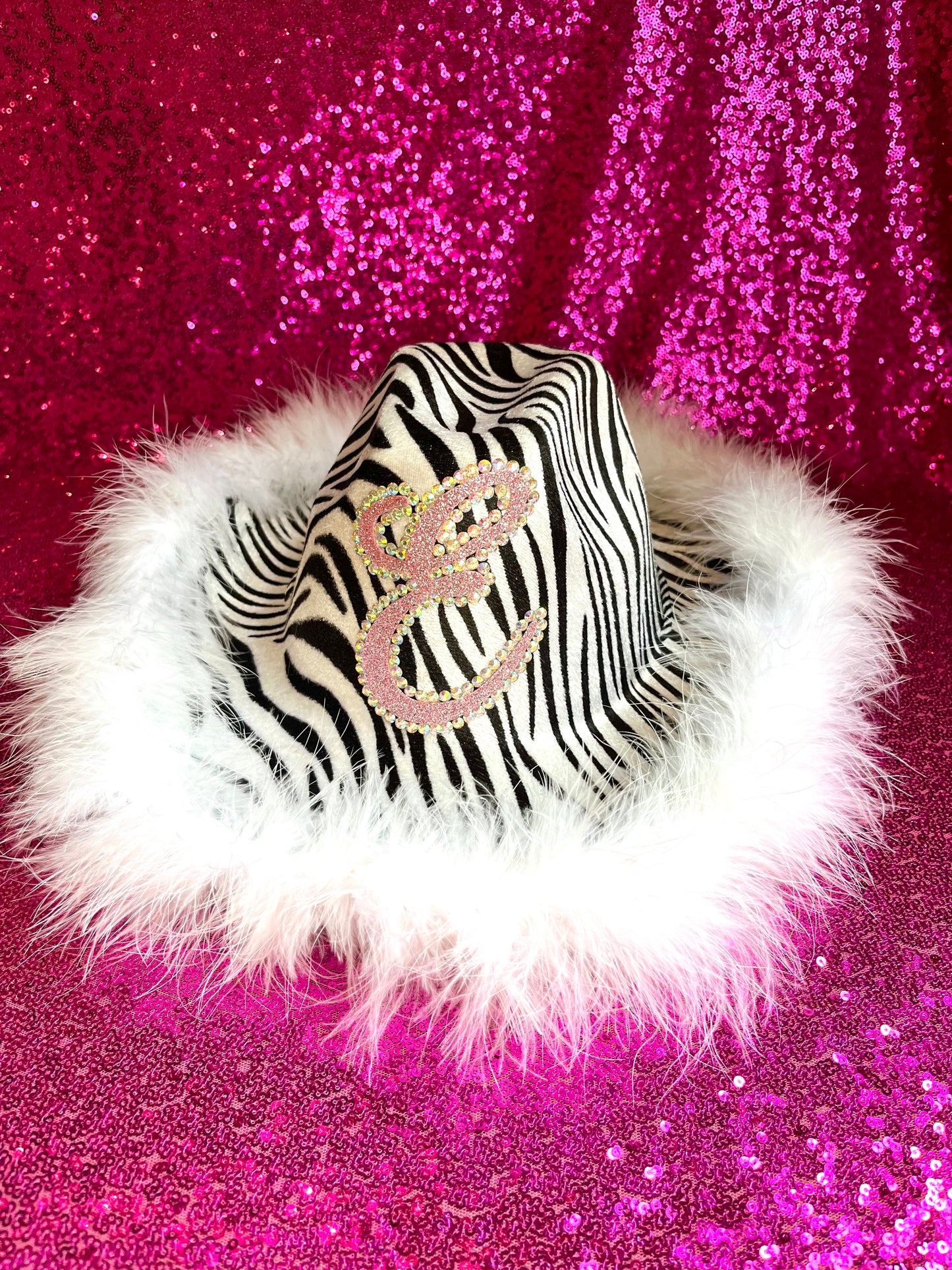 Fur Trim Zebra Print Cowboy Hat
