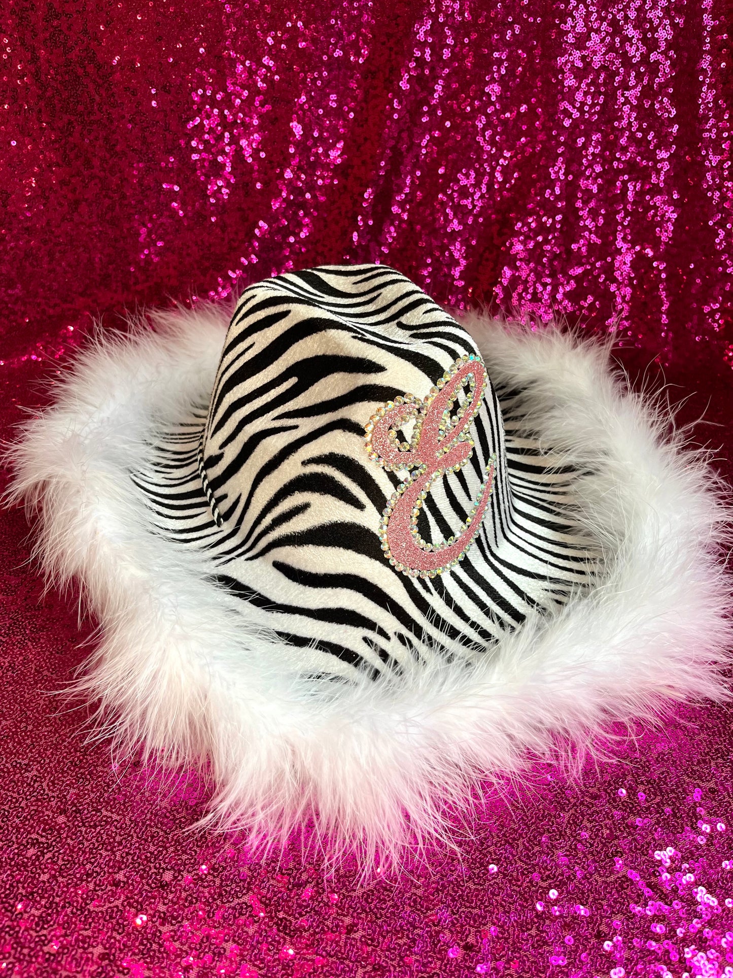 Fur Trim Zebra Print Cowboy Hat