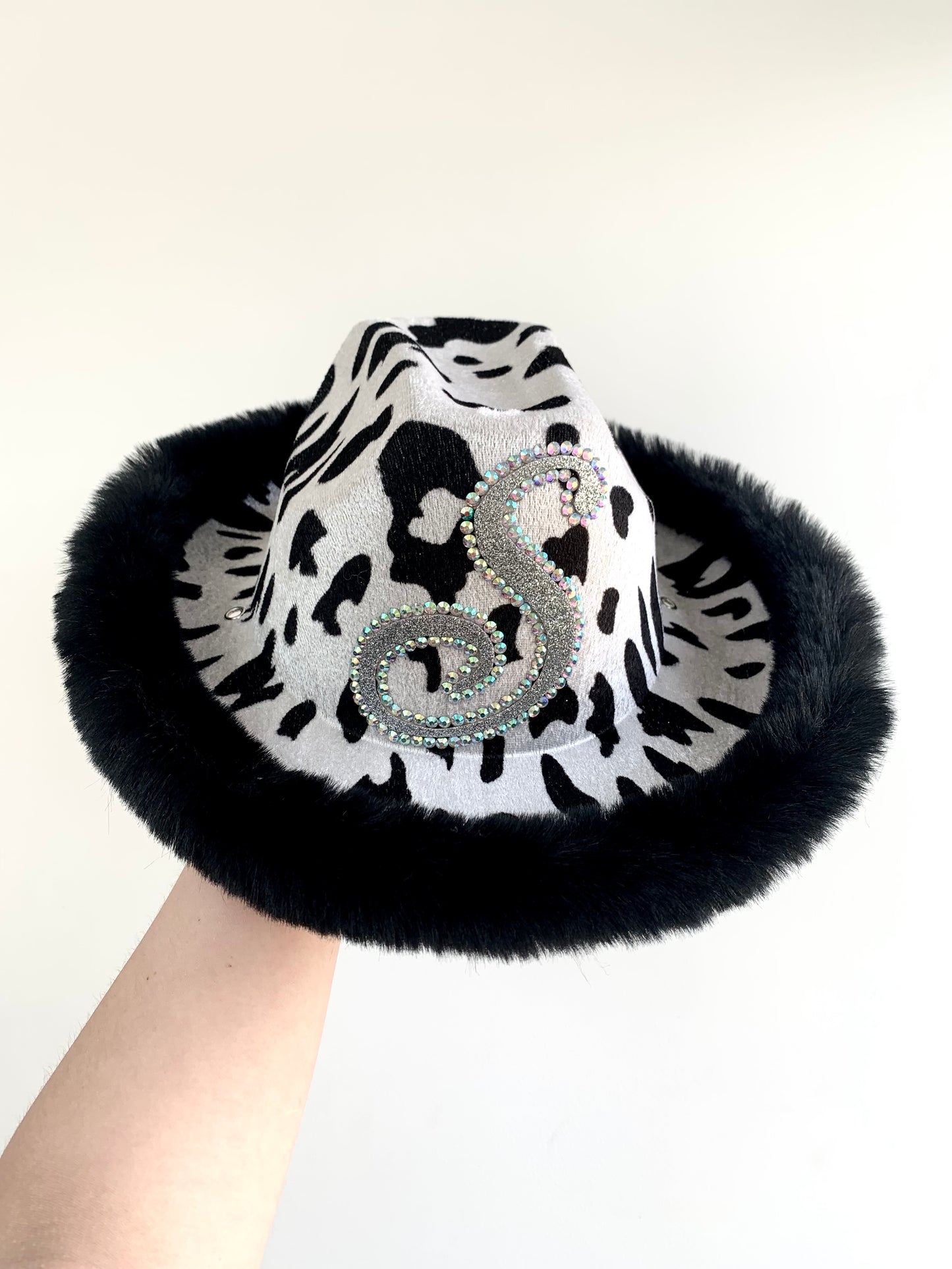 Fur Trim Cow Print Cowboy Hat