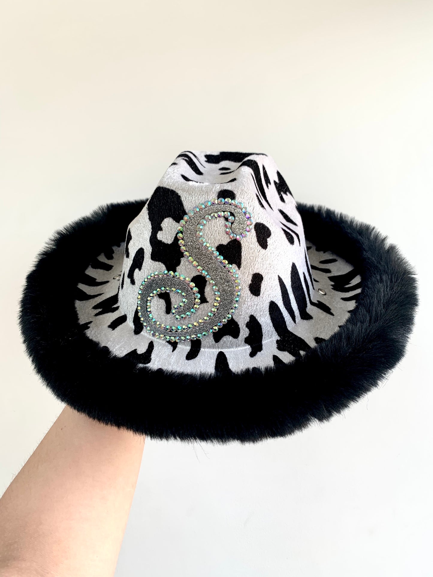 Fur Trim Cow Print Cowboy Hat