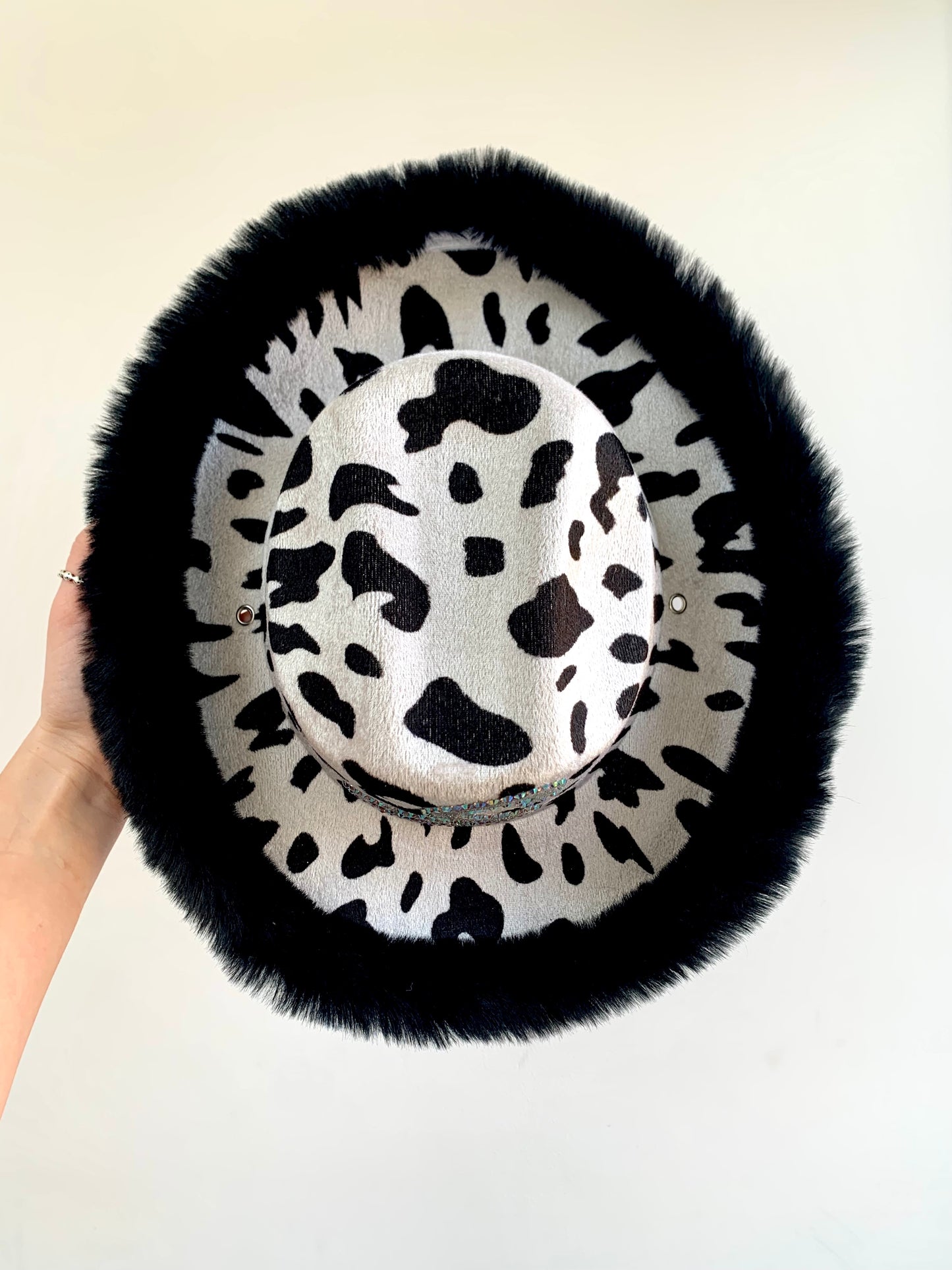 Fur Trim Cow Print Cowboy Hat