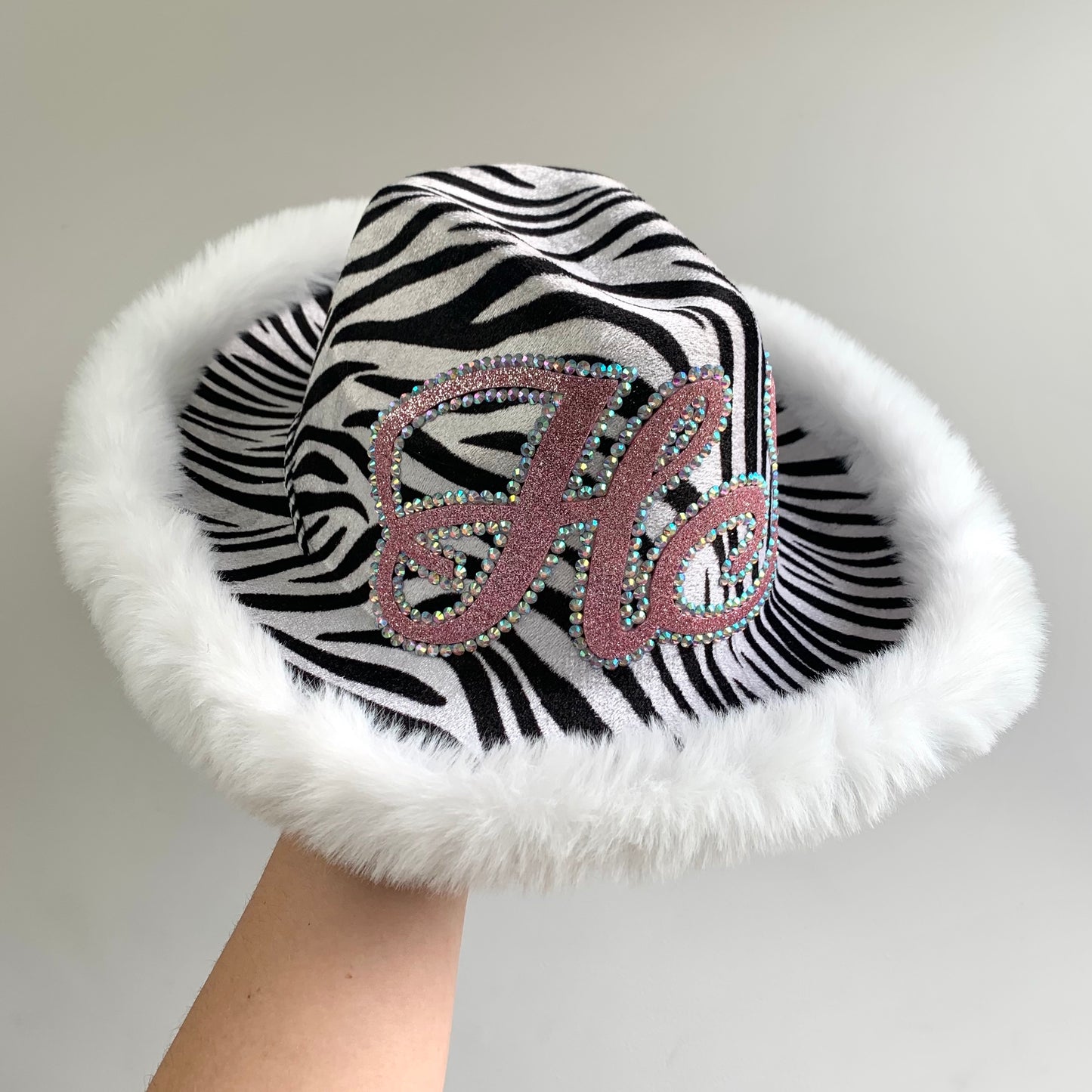 Personalised Fur Trim Zebra Print Cowboy Hat
