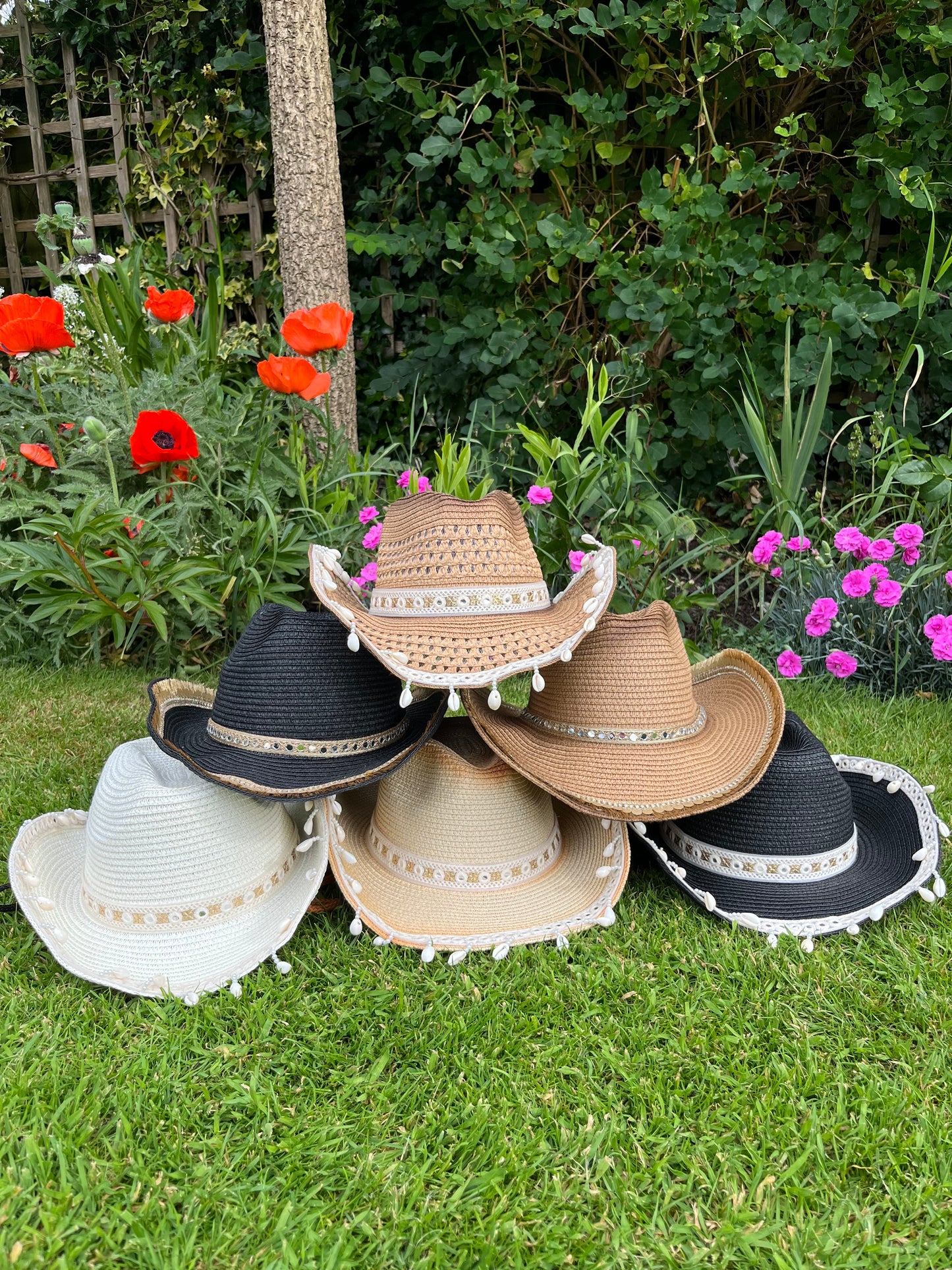 Boho Tan Mirrored Trim Cowboy Hat
