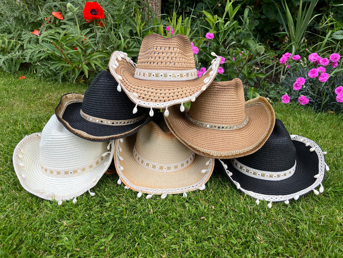 Boho Tan Mirrored Trim Cowboy Hat