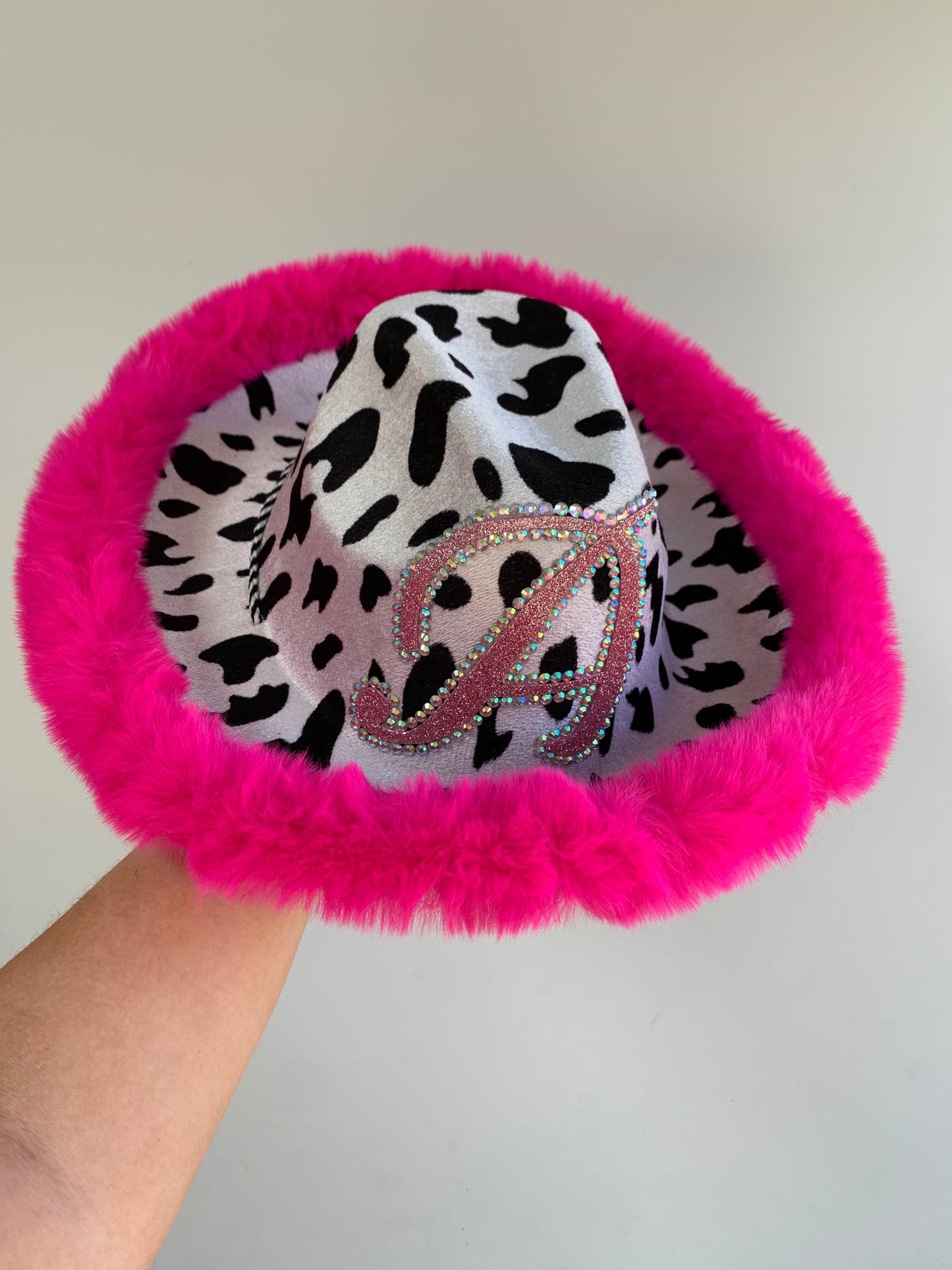 Fur Trim Cow Print Cowboy Hat