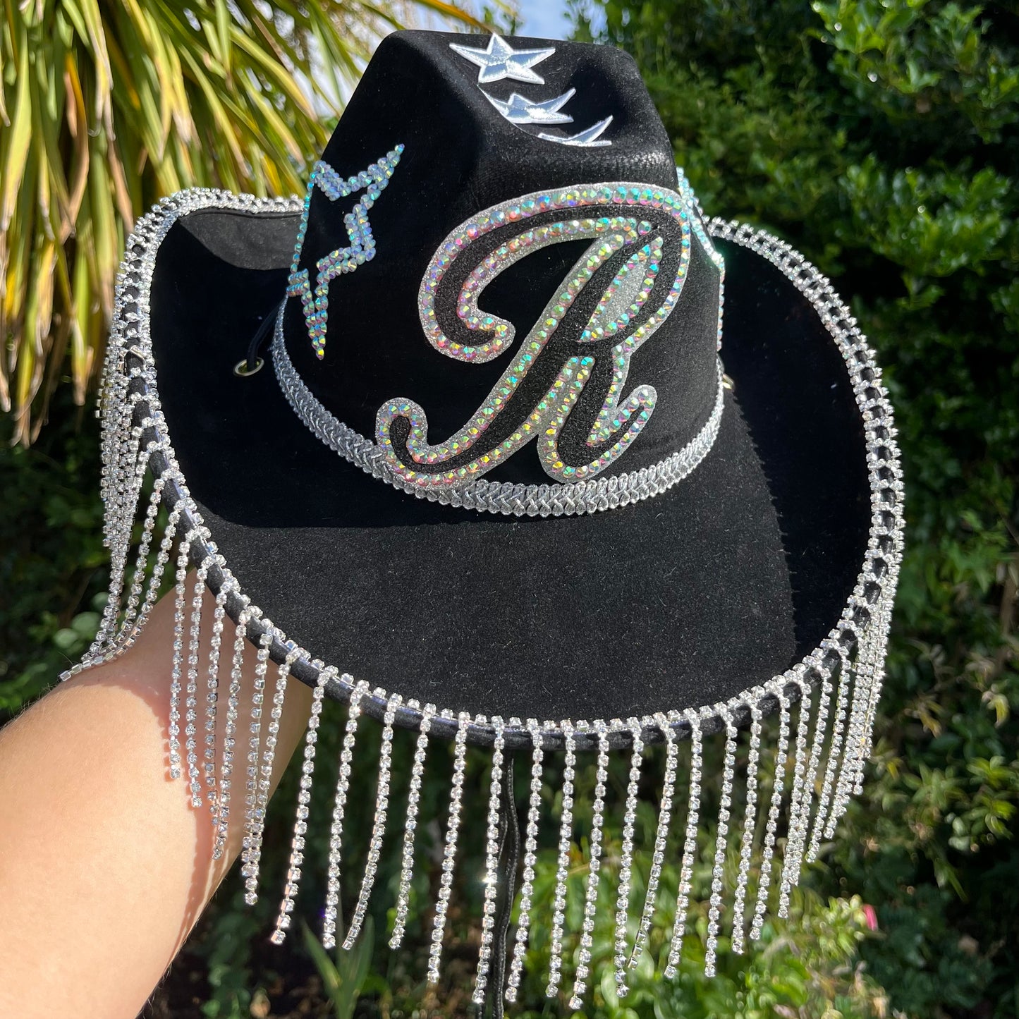 Rhinestone Fringe Suedette Festival Hat