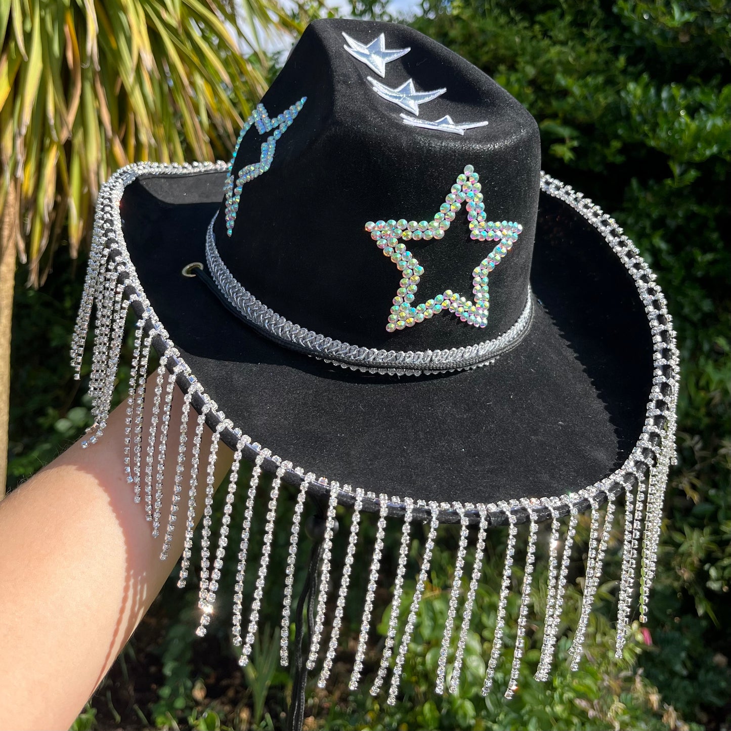 Rhinestone Fringe Suedette Festival Hat