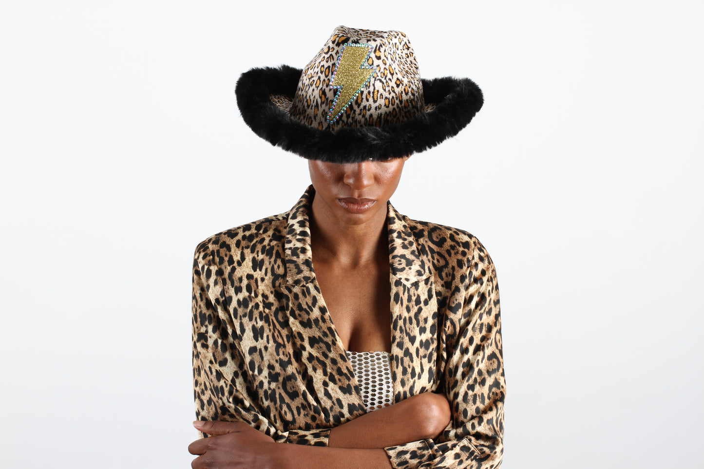 Personalised Fur Trim Leopard Print Cowboy Hat