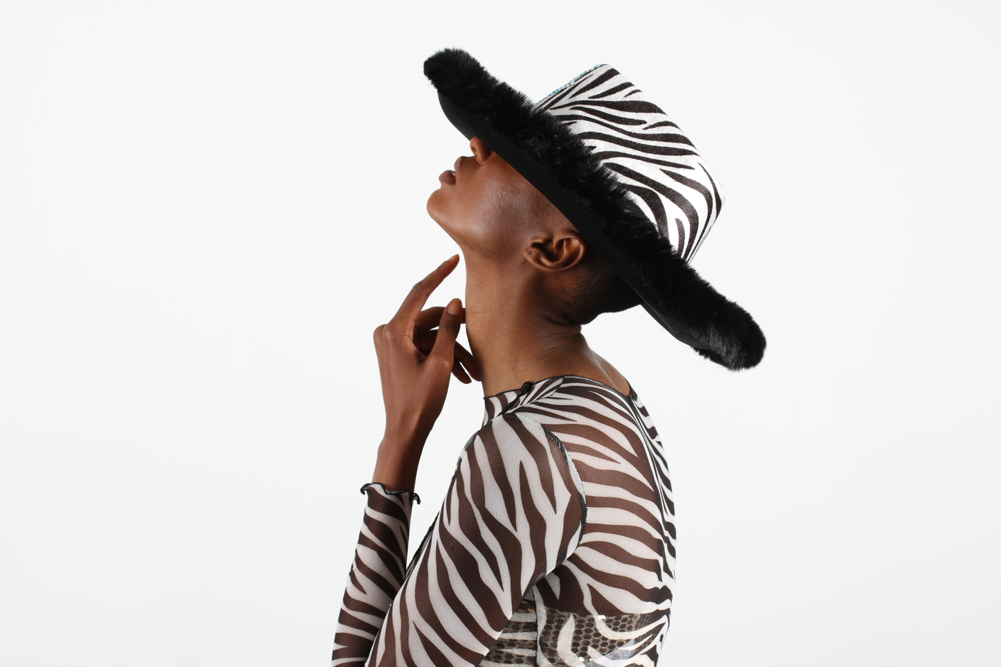 Personalised Fur Trim Zebra Print Cowboy Hat