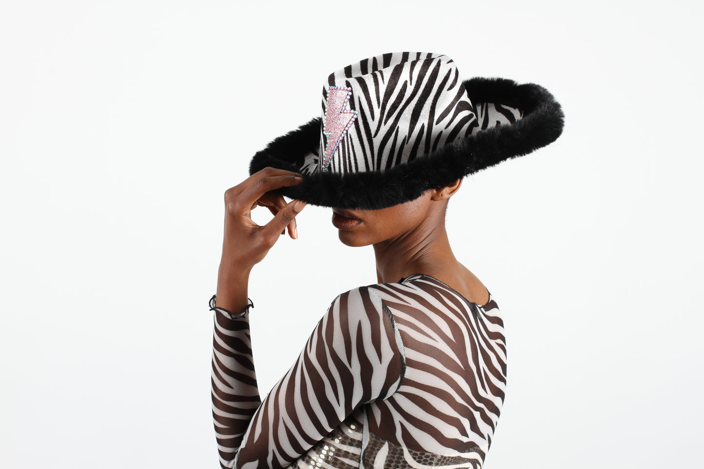 Personalised Fur Trim Zebra Print Cowboy Hat