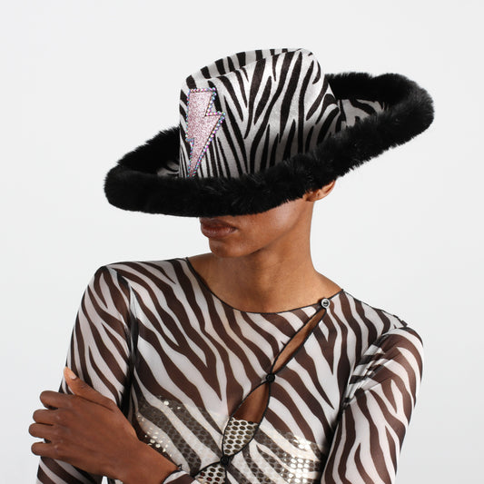 Personalised Fur Trim Zebra Print Cowboy Hat