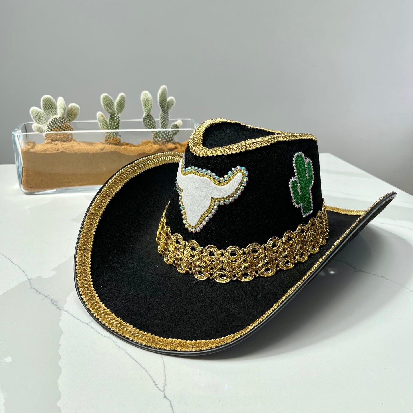 Black And Gold Cactus Cowboy Hat