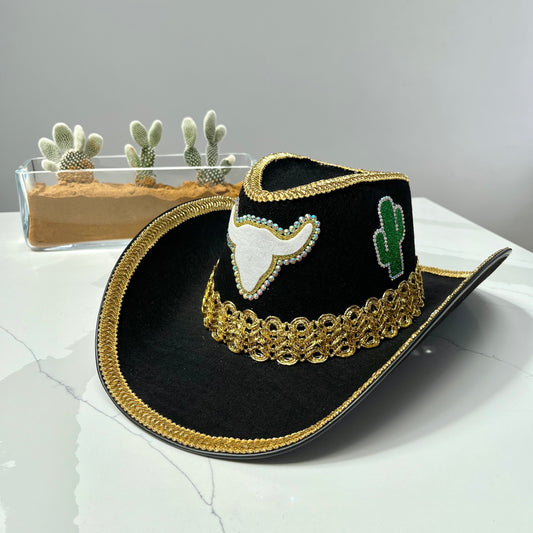 Black And Gold Cactus Cowboy Hat