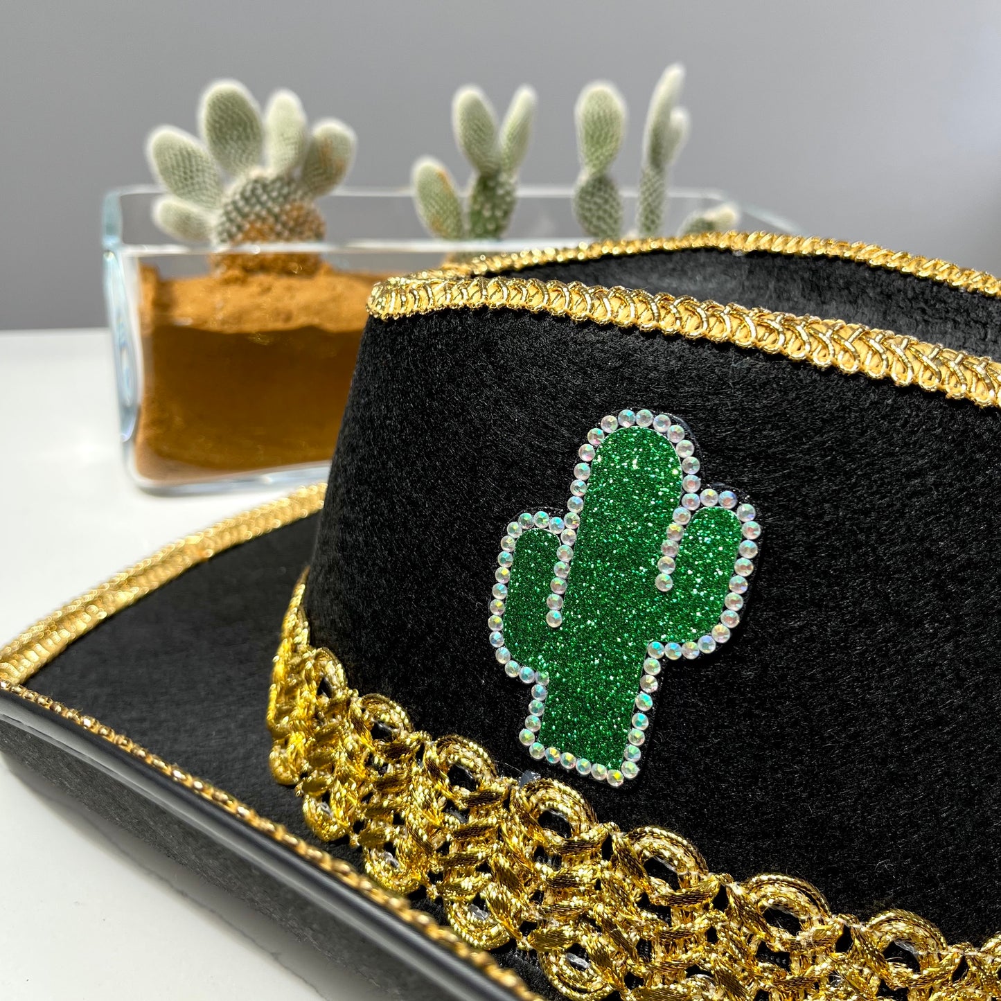 Black And Gold Cactus Cowboy Hat