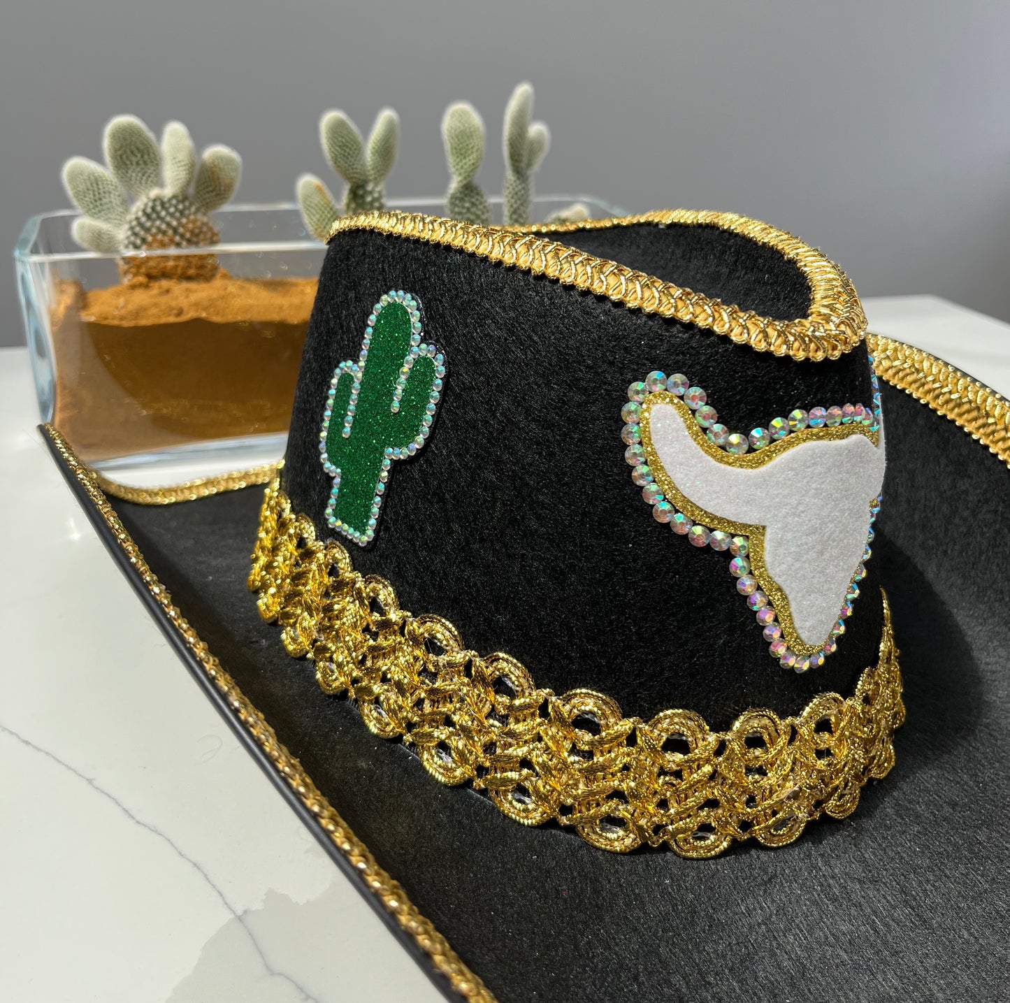 Black And Gold Cactus Cowboy Hat