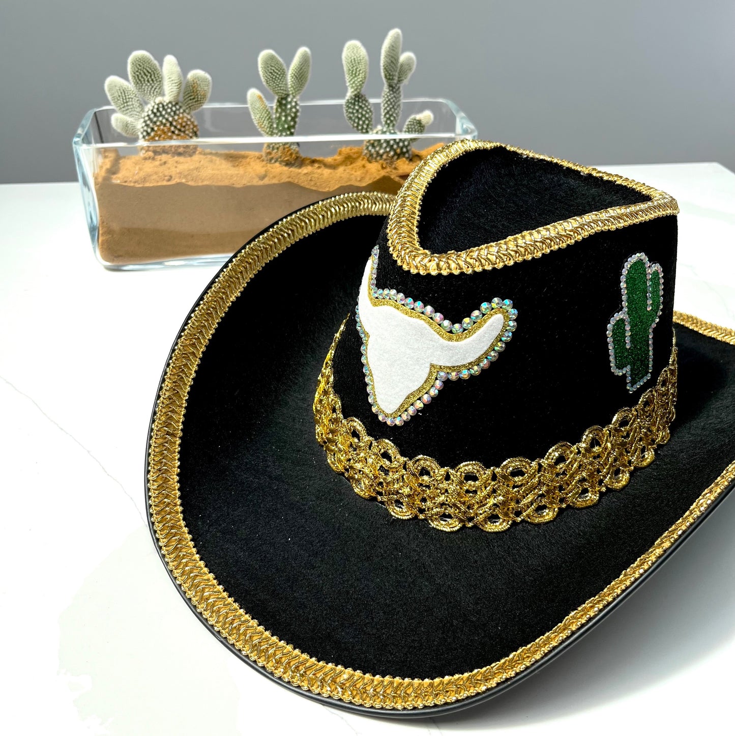 Black And Gold Cactus Cowboy Hat