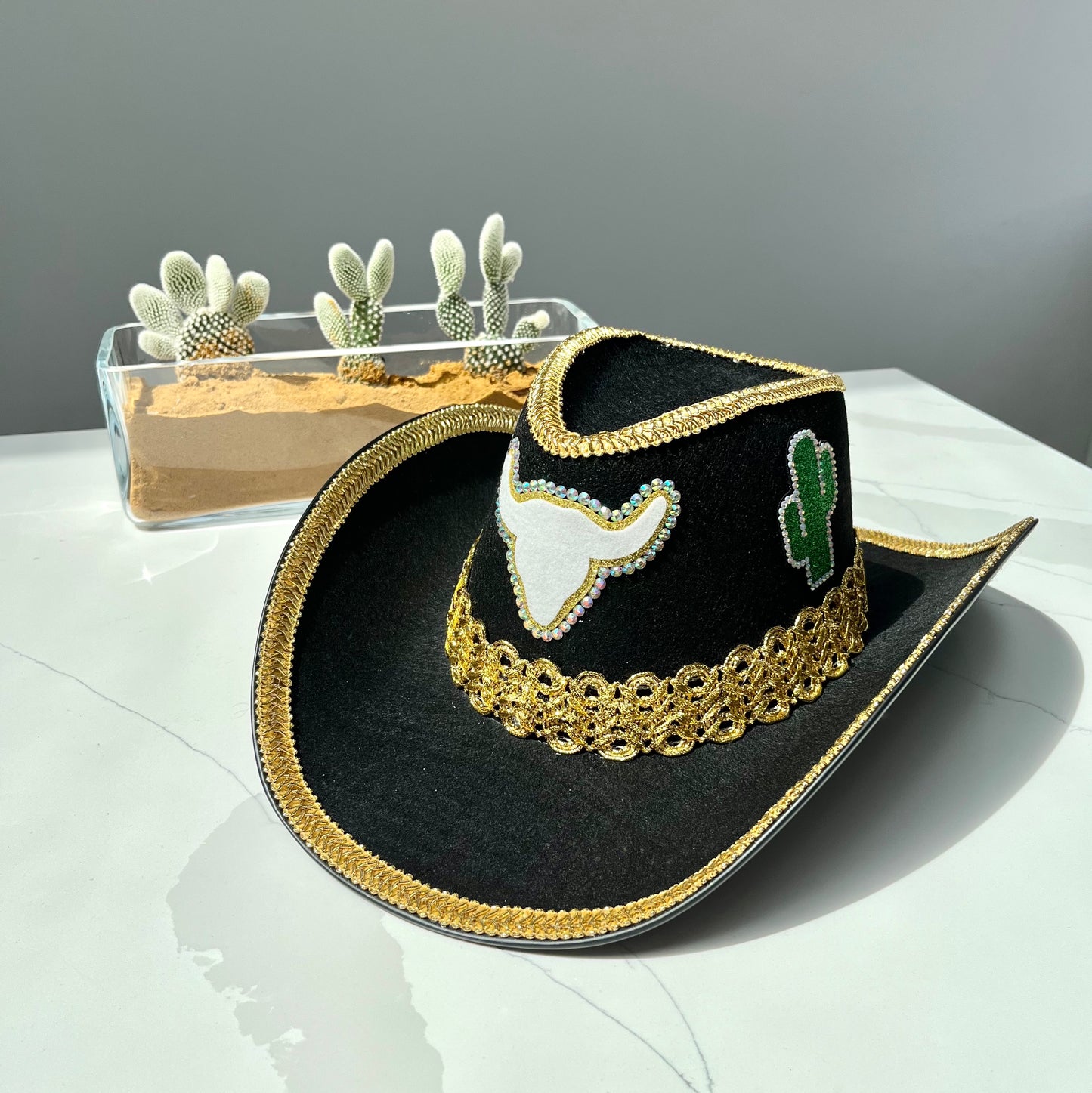 Black And Gold Cactus Cowboy Hat