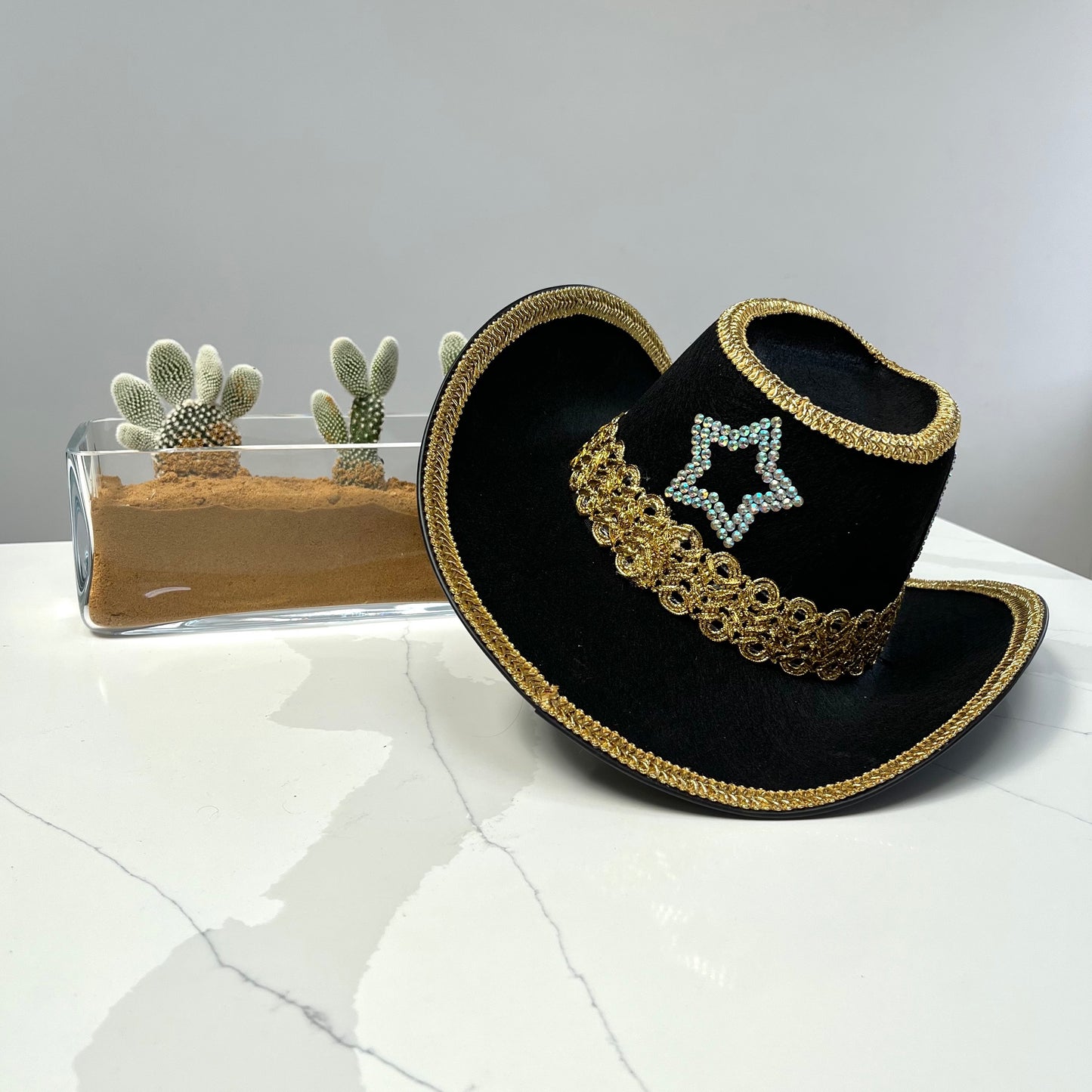 Black And Gold Cactus Cowboy Hat
