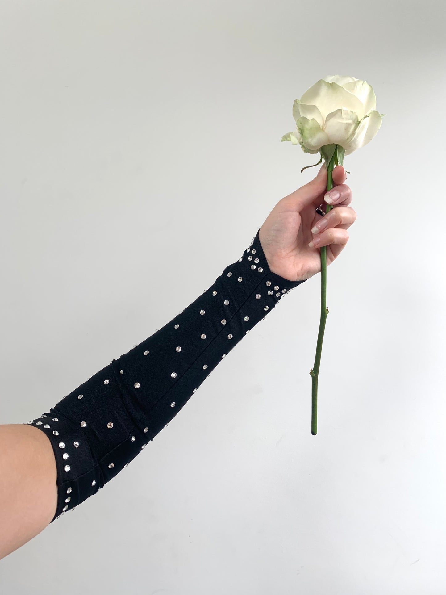 Crystal Rhinestone Black Satin Gloves