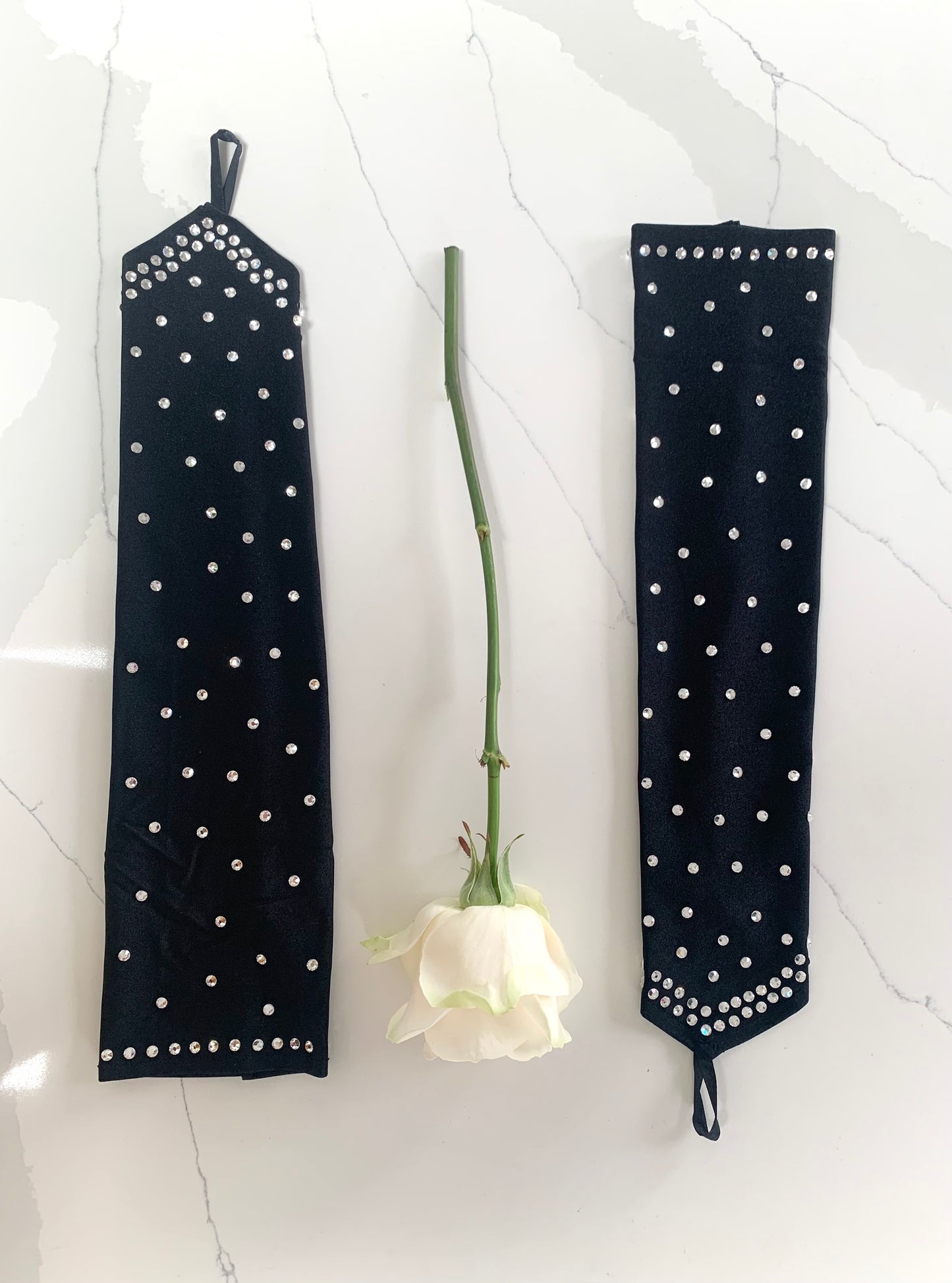 Crystal Rhinestone Black Satin Gloves