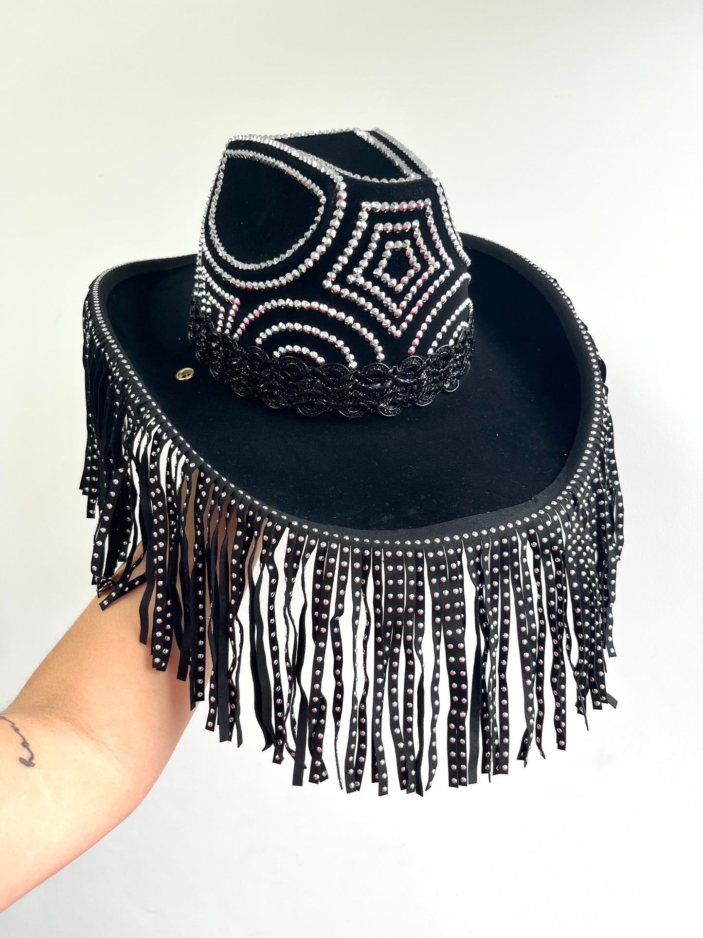 Black Suede Fringe Cowboy Hat