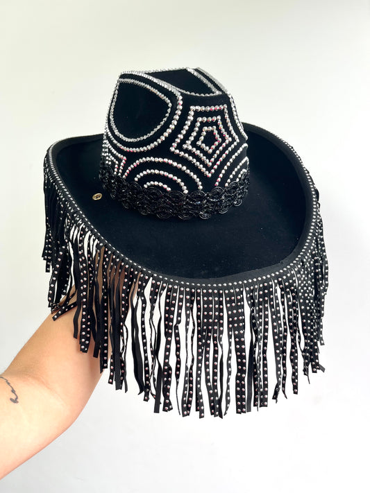 Black Suede Fringe Cowboy Hat