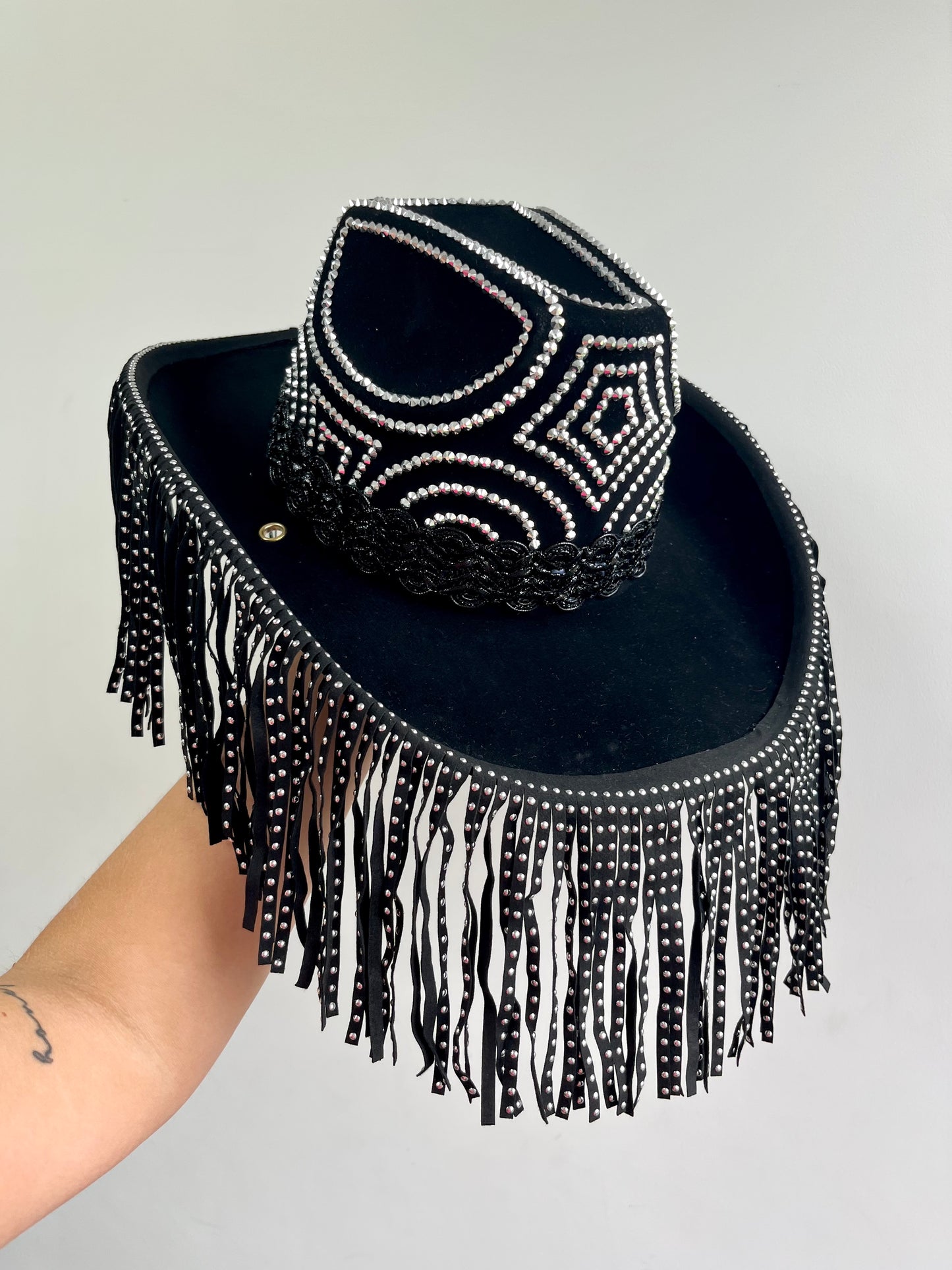 Black Suede Fringe Cowboy Hat