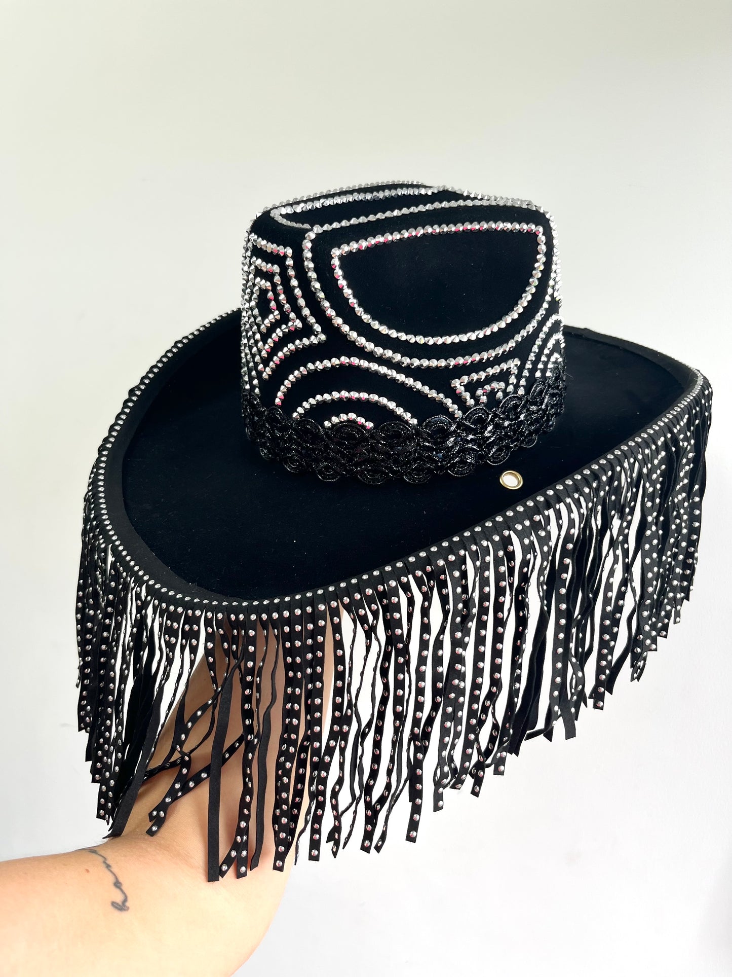 Black Suede Fringe Cowboy Hat
