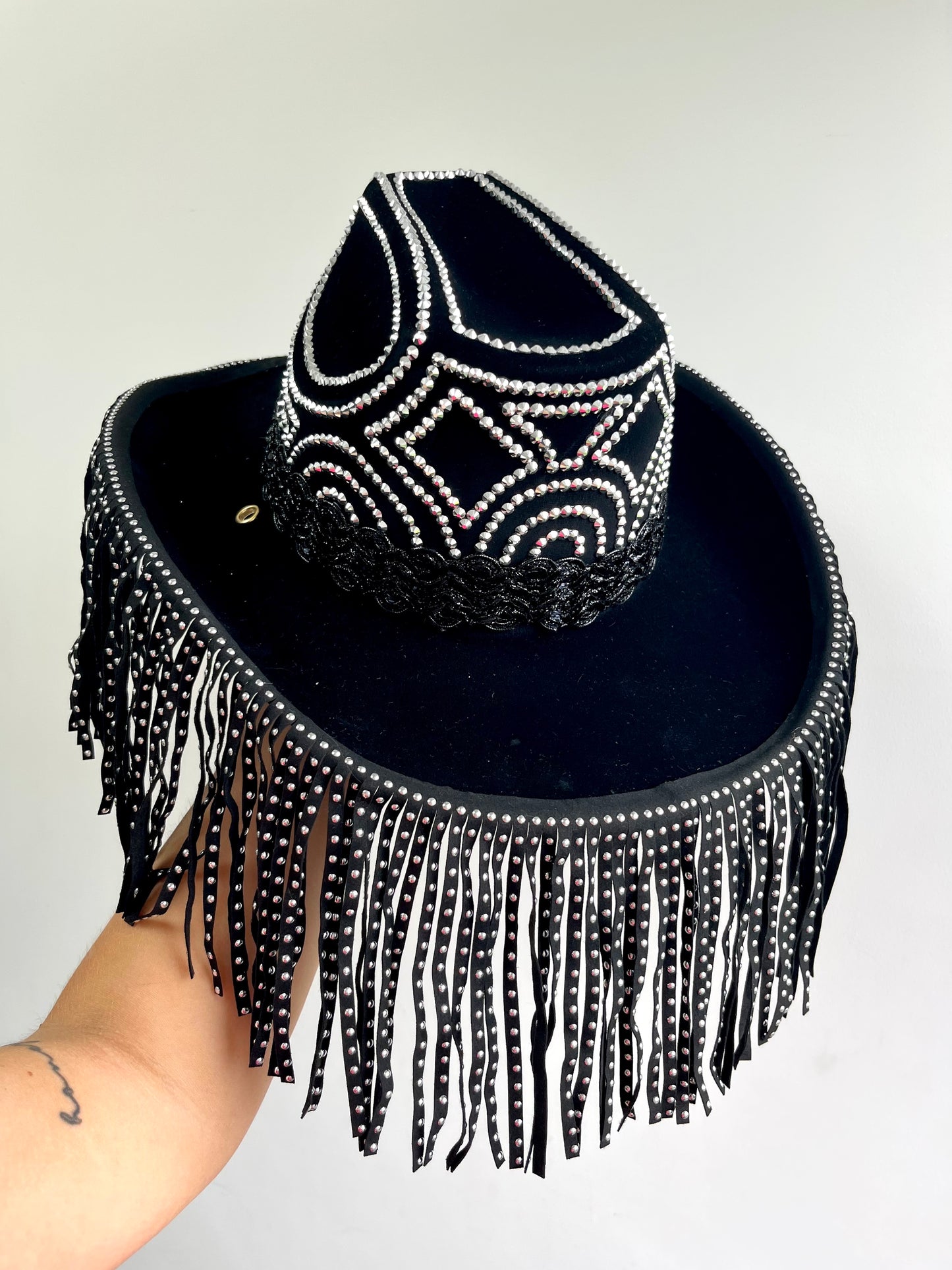Black Suede Fringe Cowboy Hat