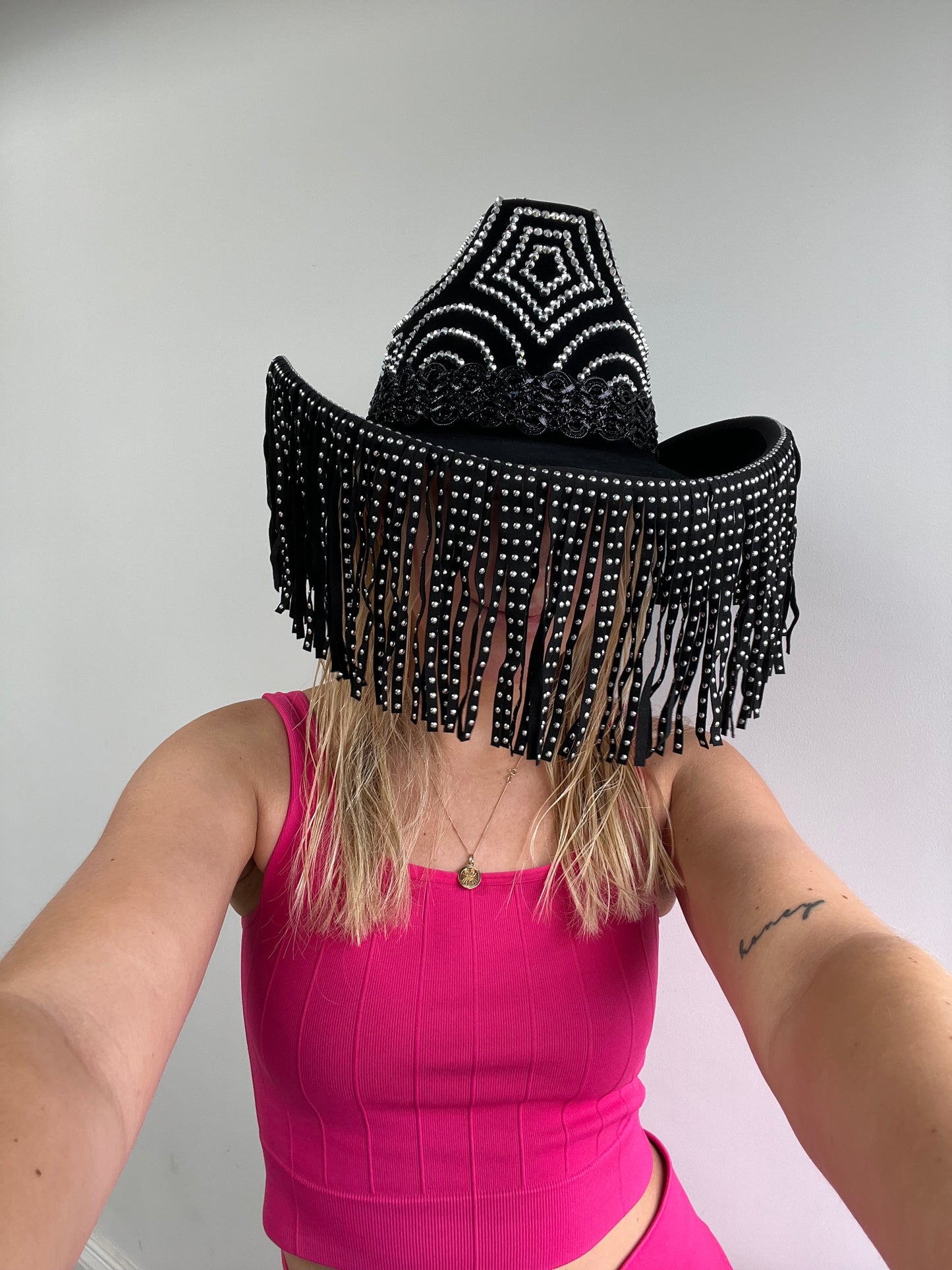 Black Suede Fringe Cowboy Hat