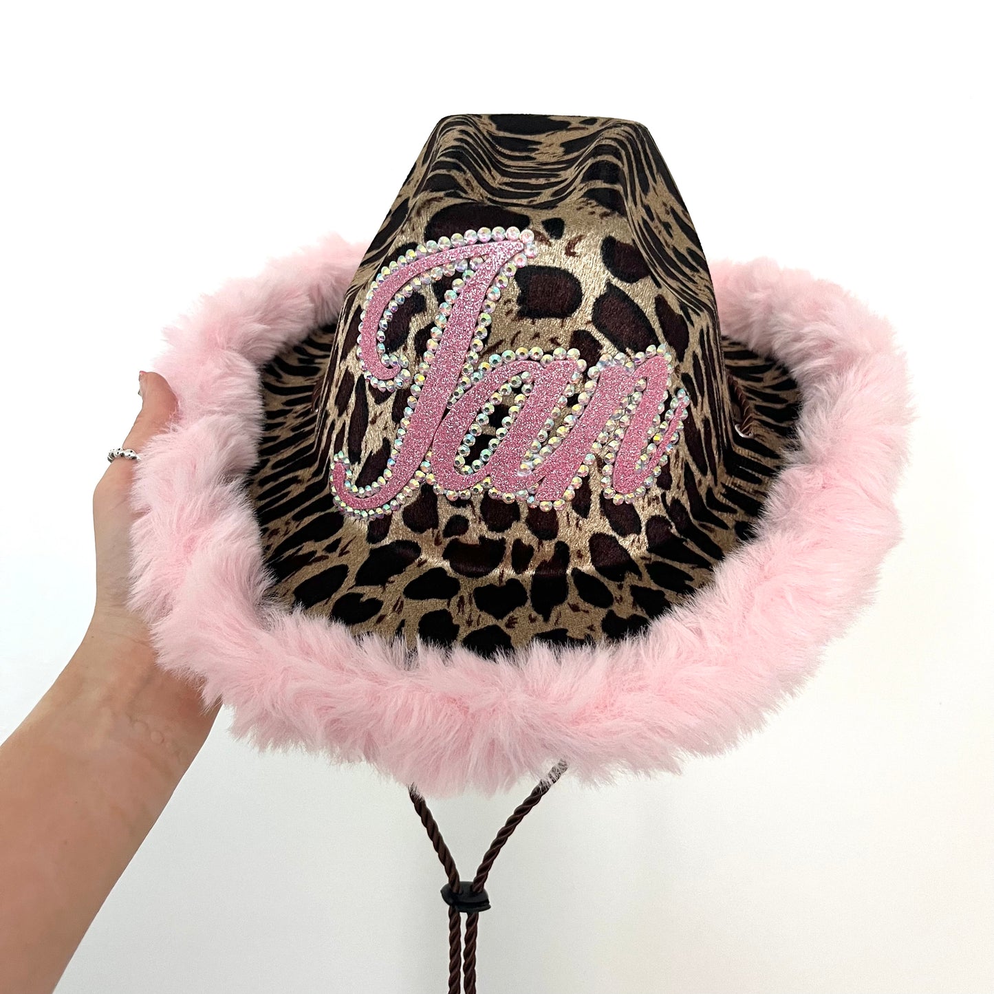 Personalised Fur Trim Leopard Print Cowboy Hat