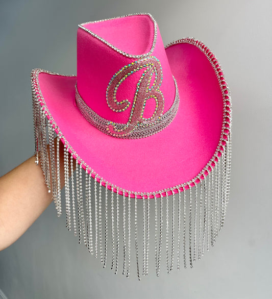 Hot Pink Rhinestone Fringe Cowboy Hat