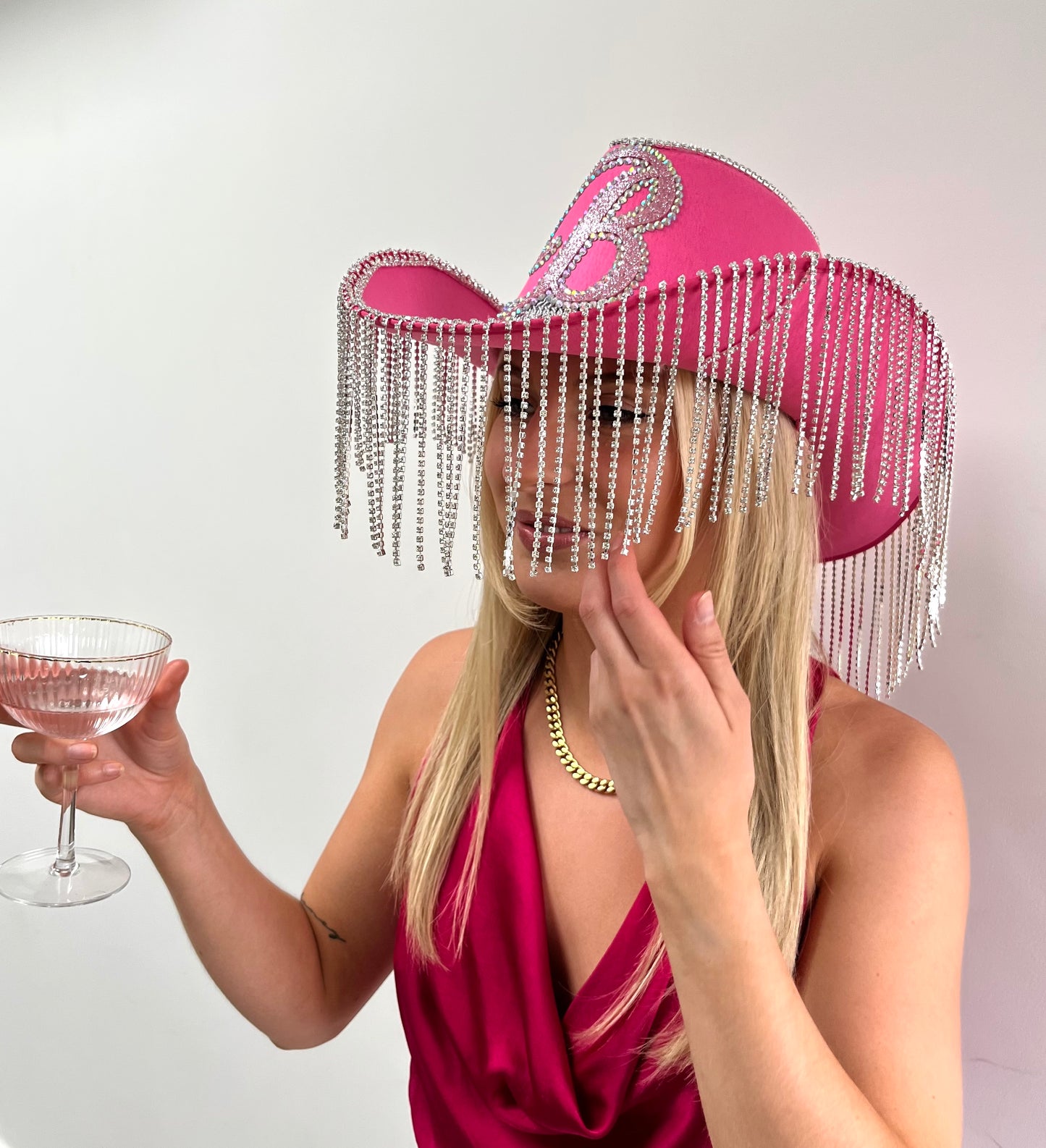 Hot Pink Rhinestone Fringe Cowboy Hat