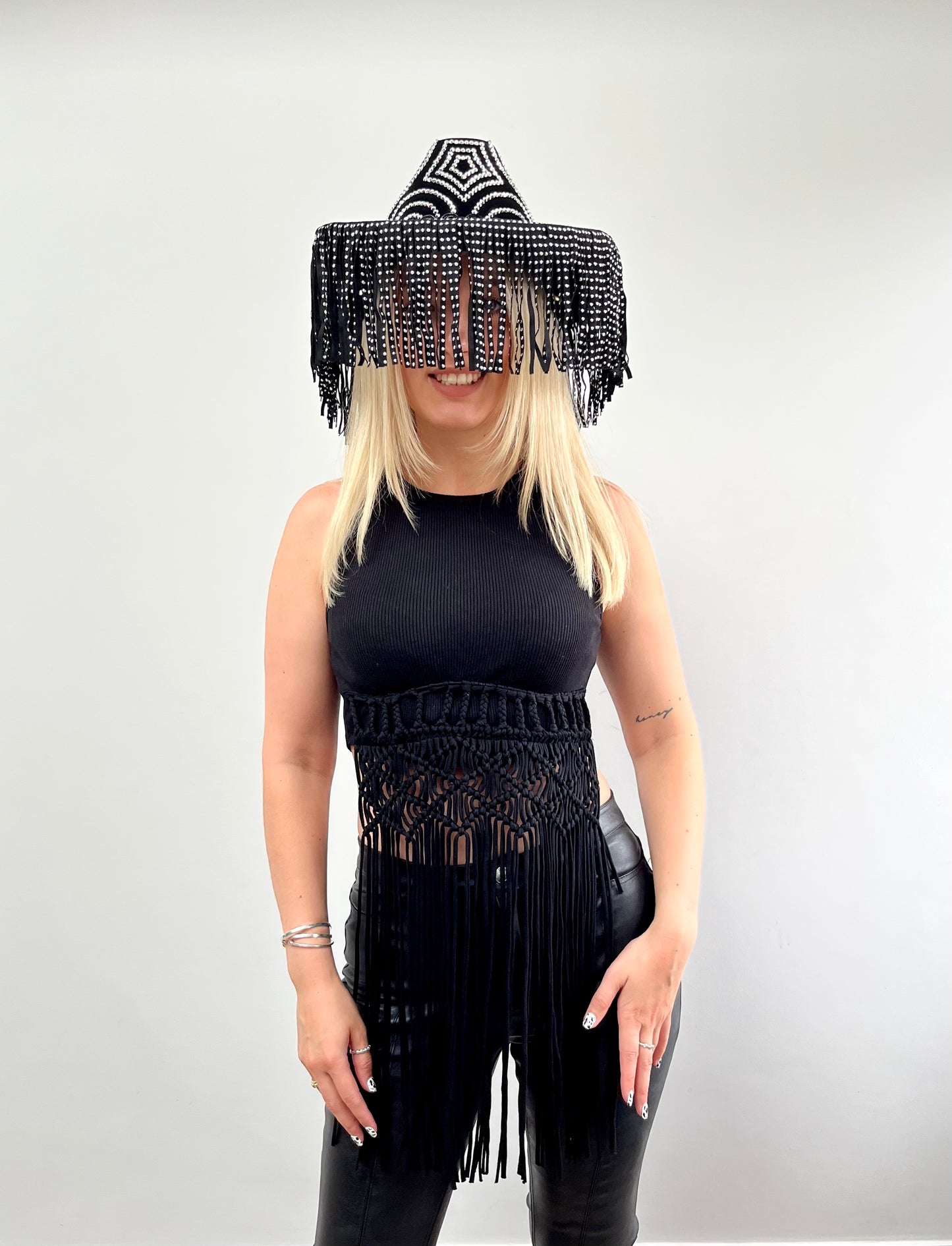 Black Suede Fringe Cowboy Hat