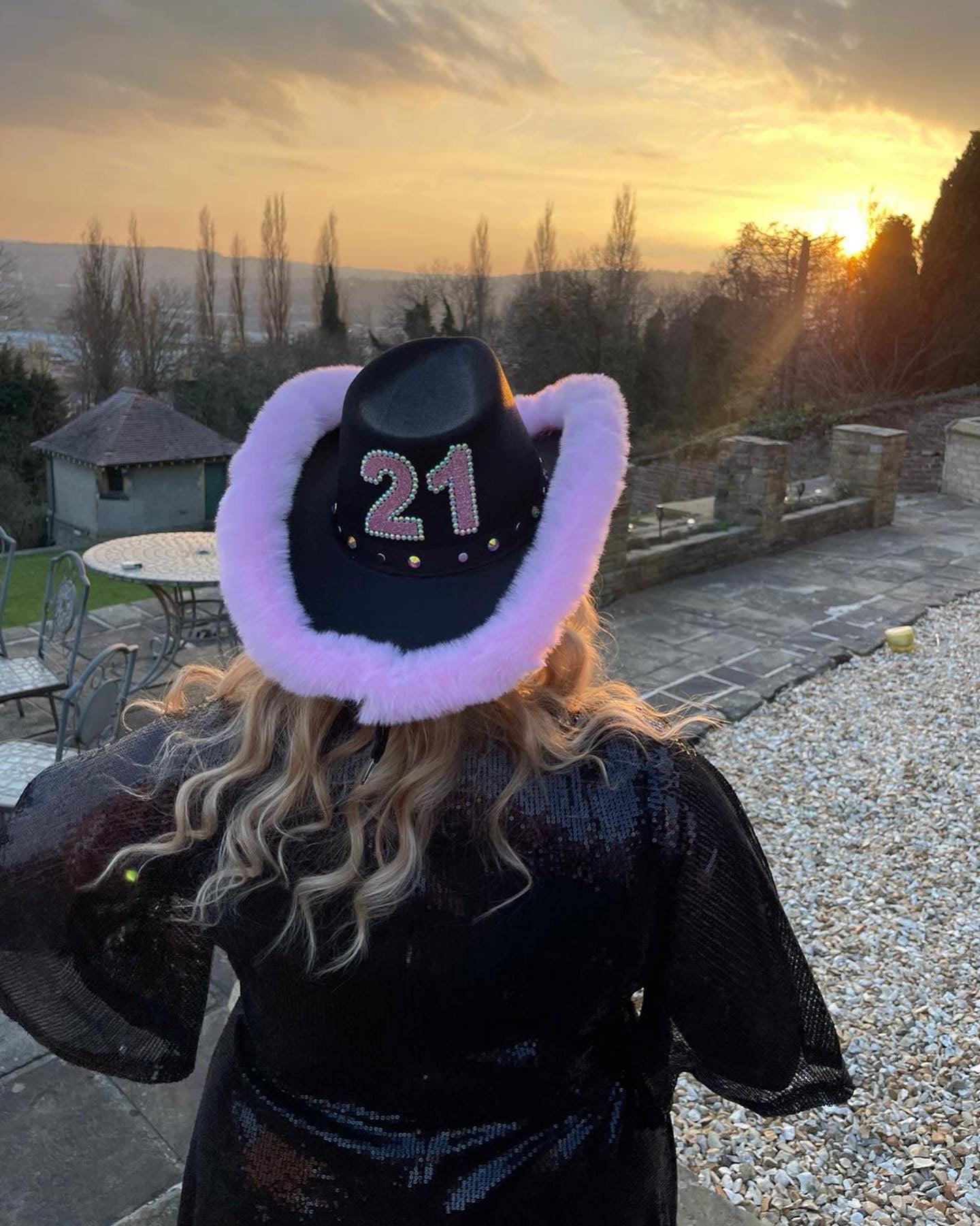 Personalised Black Cowboy Hat with Baby Pink Fur Trim