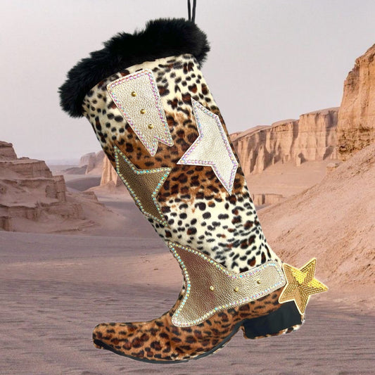 Leopard Print Cowboy Boot Christmas Stocking