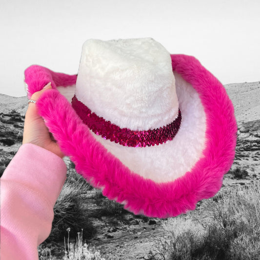 Hot Pink and White Fur Cowboy Hat