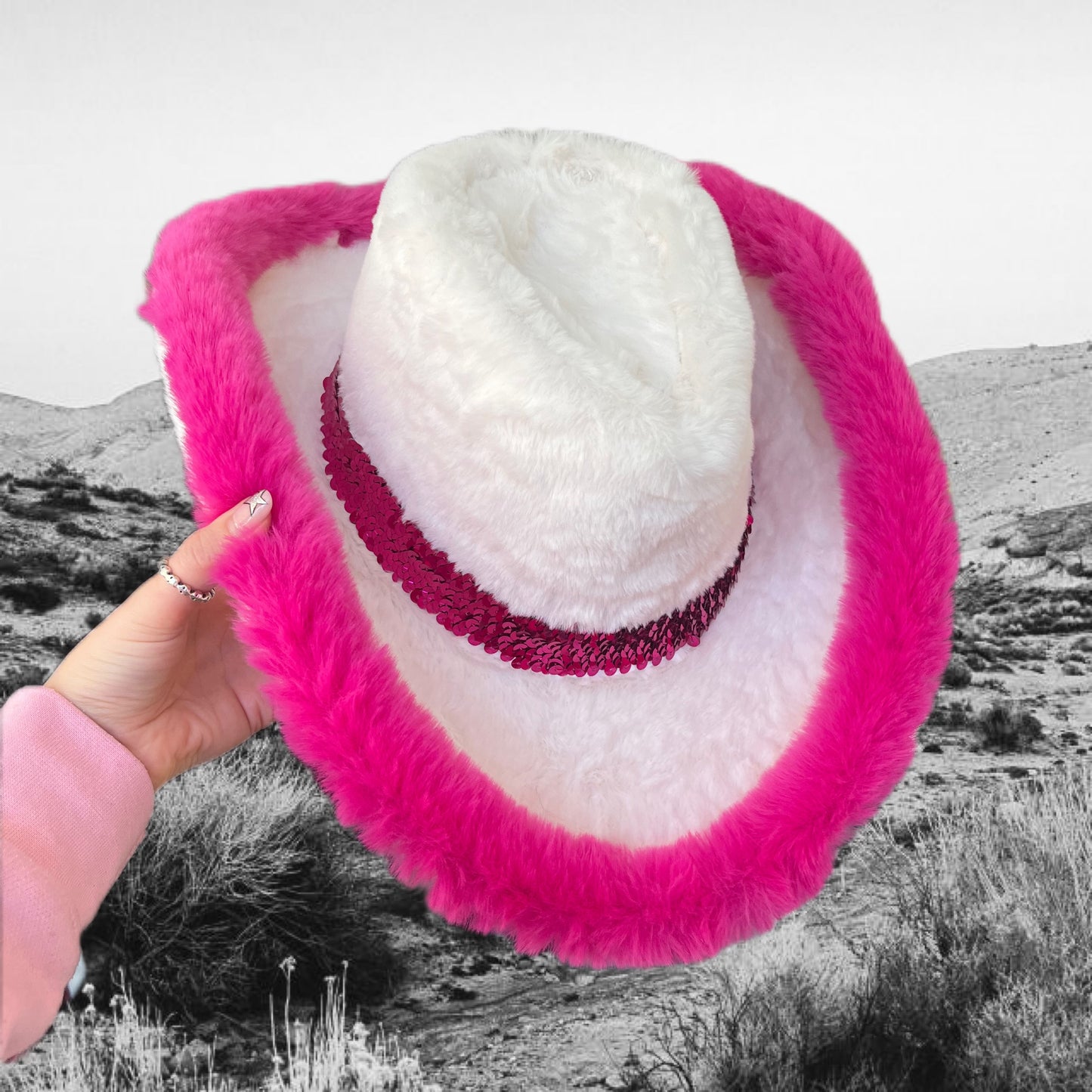 Hot Pink and White Fur Cowboy Hat