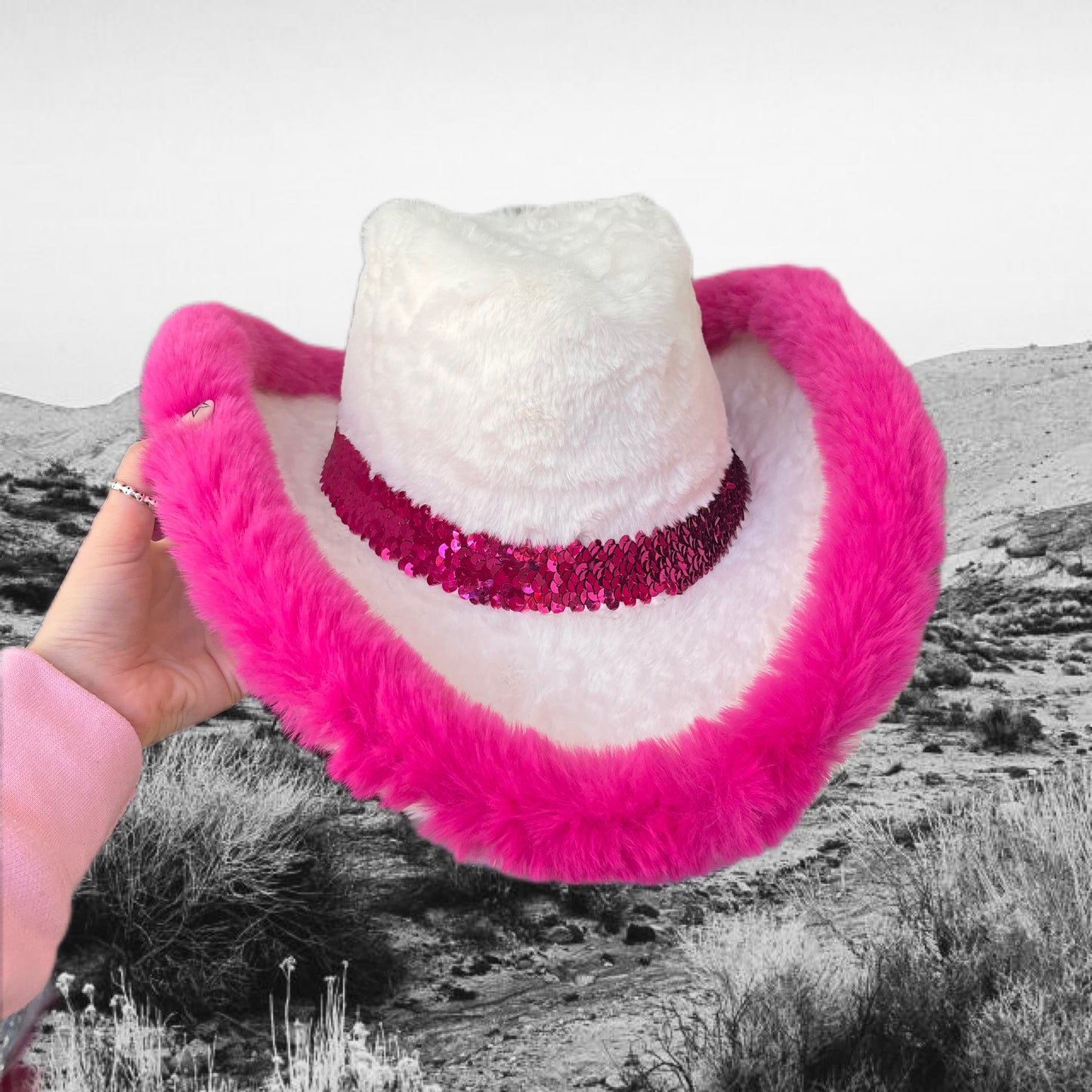 Hot Pink and White Fur Cowboy Hat