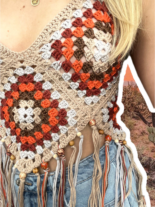 Camel and Orange Crochet Festival Top