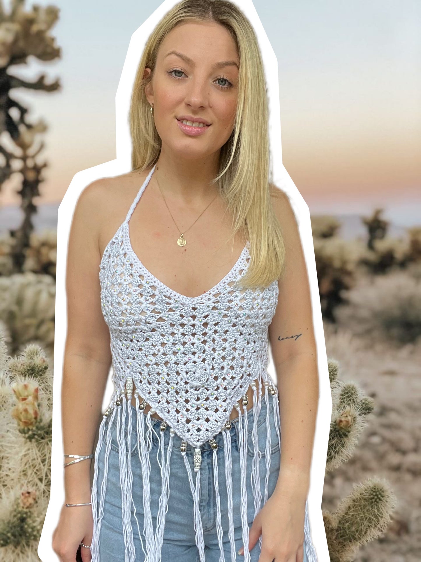 White Crochet Festival Top
