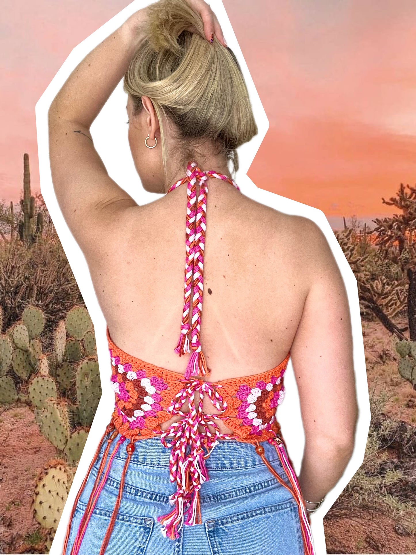 Orange and Pink Crochet Festival Top