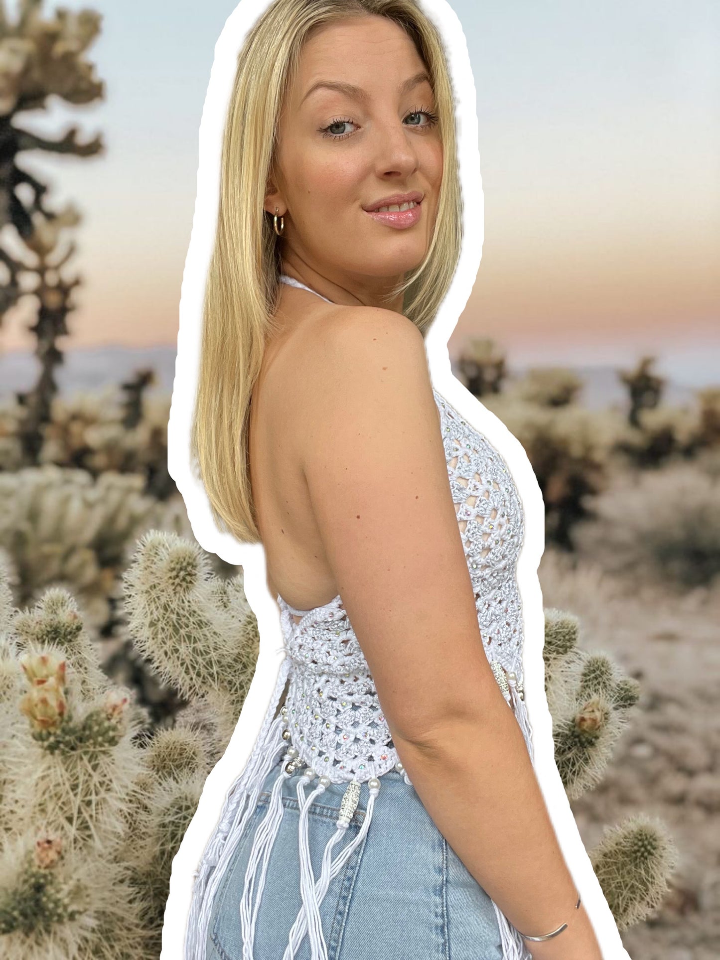 White Crochet Festival Top